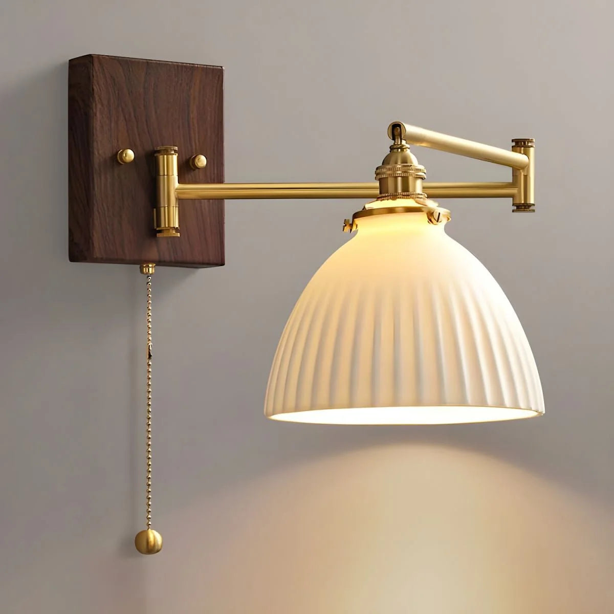 Applique Murale à Bras Articulé Noyer & Cuivre — Lampe Chevet Style Moderne | LIANE™