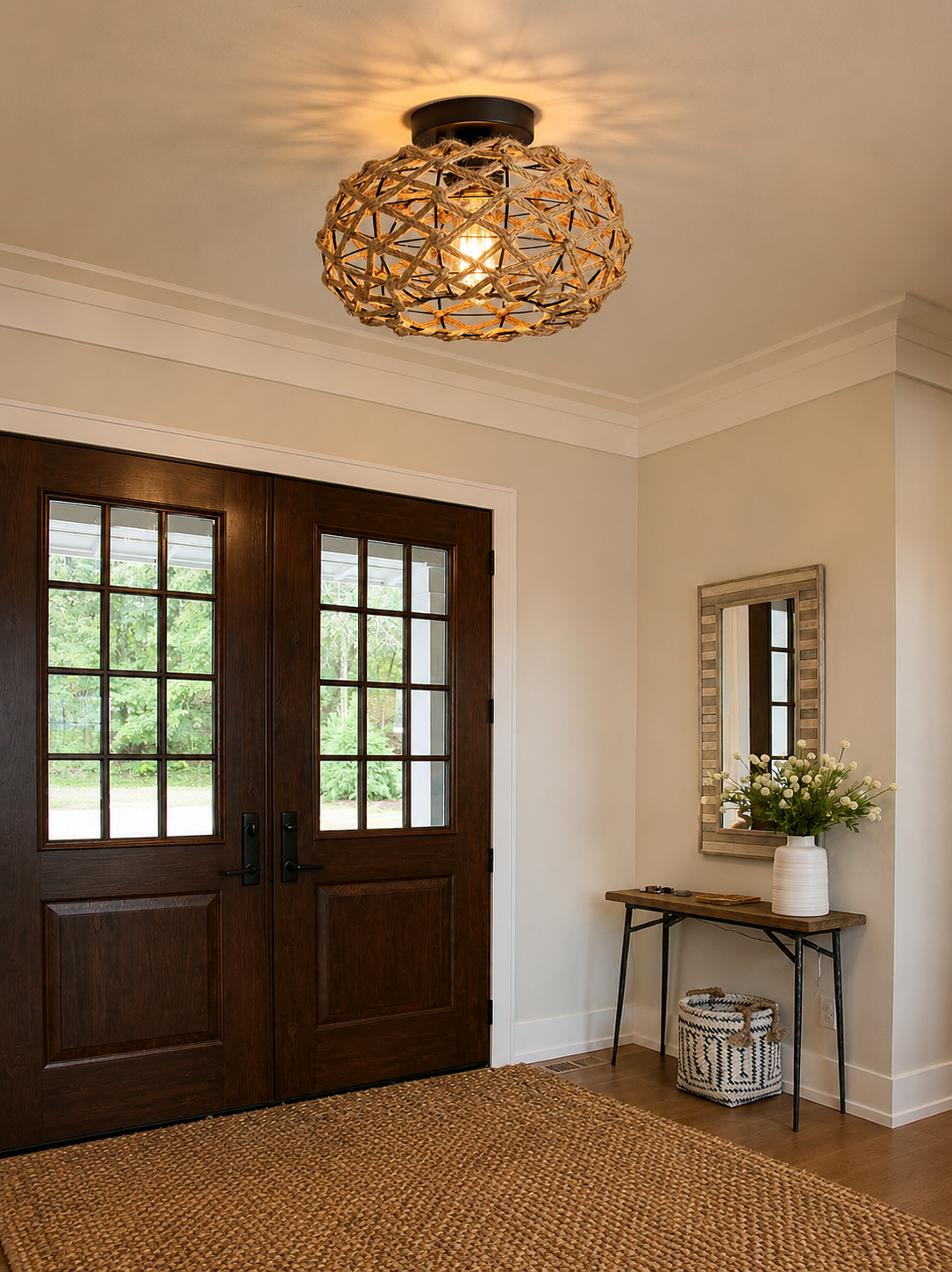 Plafonnier Rotin Tressé Main Bohème — Luminaire Naturel Style Méditerranéen | JONC™
