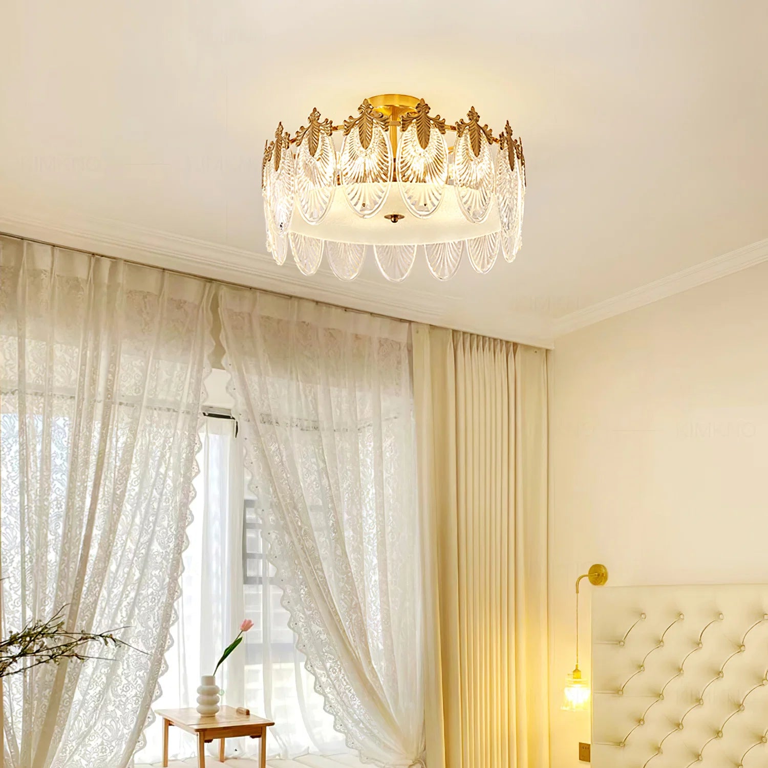 Plafonnier Feuilles de Verre Façon Paon — Lustre Art Déco Style Français | PAON™