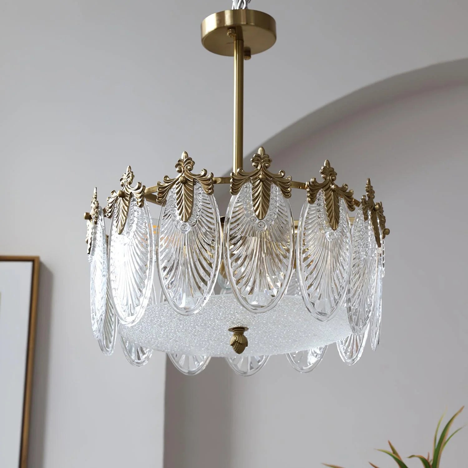 Plafonnier Feuilles de Verre Façon Paon — Lustre Art Déco Style Français | PAON™