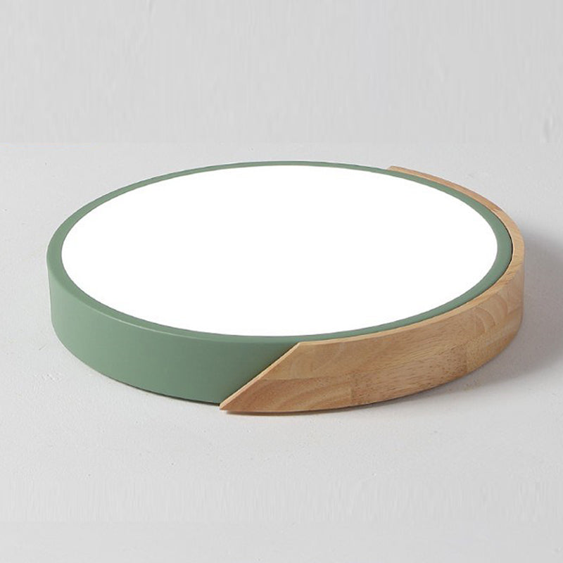 abat-jour tambour nordique LED moderne en bois et fer peint avec lumière réglable