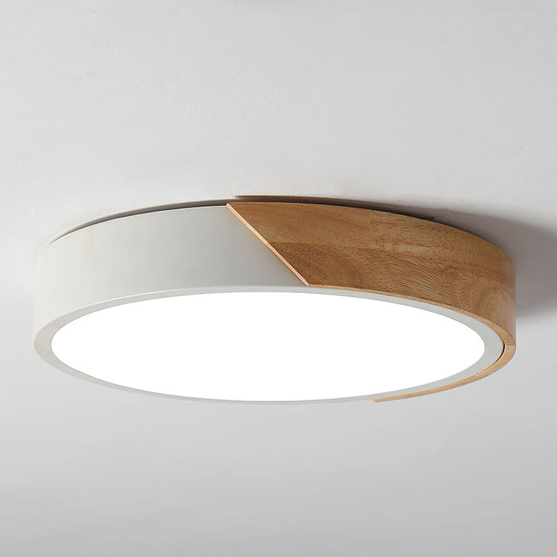 abat-jour tambour nordique LED moderne en bois et fer peint avec lumière réglable