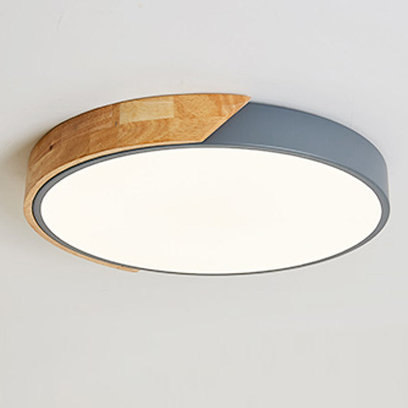 abat-jour tambour nordique LED moderne en bois et fer peint avec lumière réglable