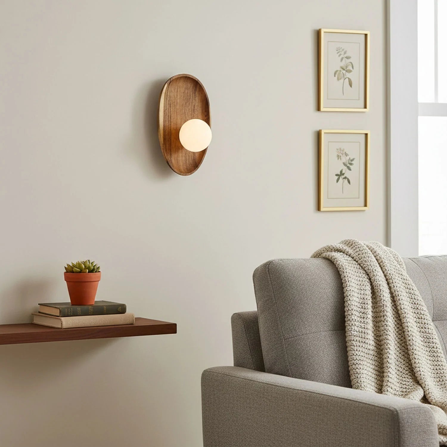 Applique Murale en Bois Naturel & Verre Teinté — Lampe Chevet Style Vintage | ÉCORCE™
