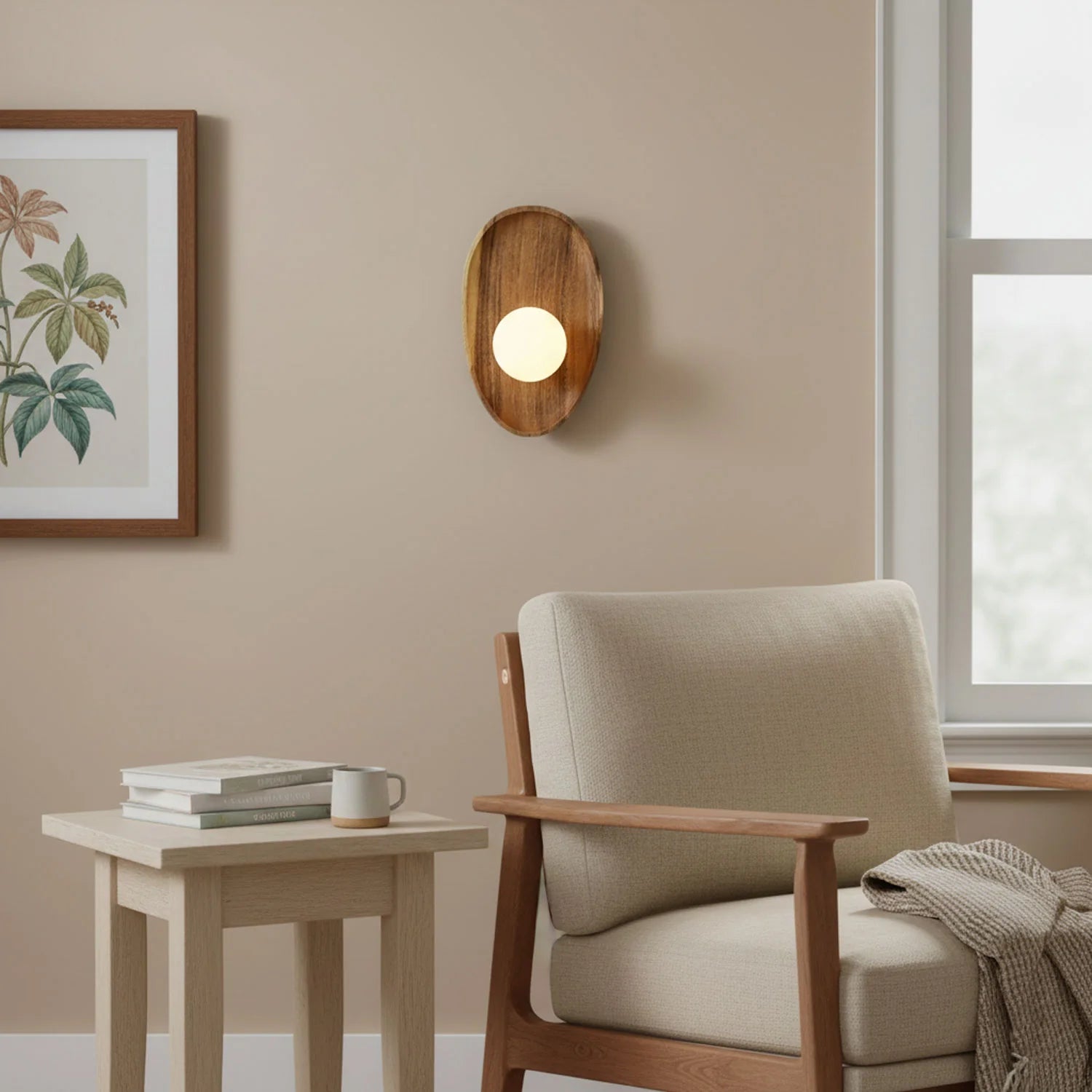 Applique Murale en Bois Naturel & Verre Teinté — Lampe Chevet Style Vintage | ÉCORCE™
