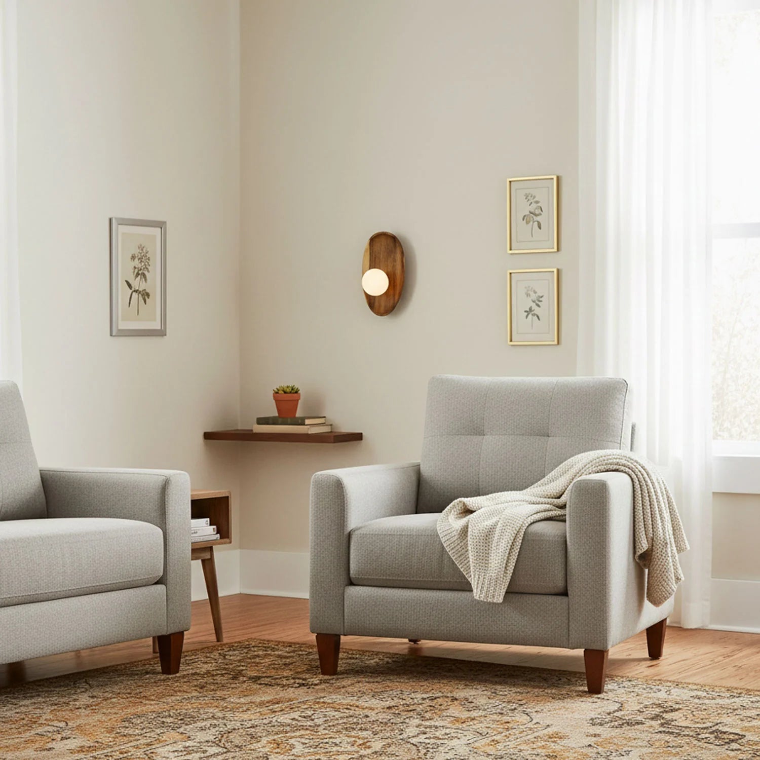 Applique Murale en Bois Naturel & Verre Teinté — Lampe Chevet Style Vintage | ÉCORCE™