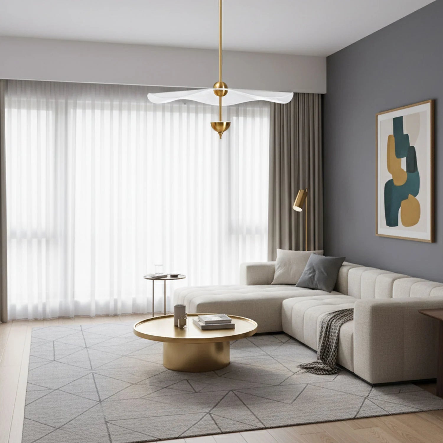 Suspension Feuille de Lotus Dorée — Lustre Art Déco Style Moderne | FEUILLAGE™