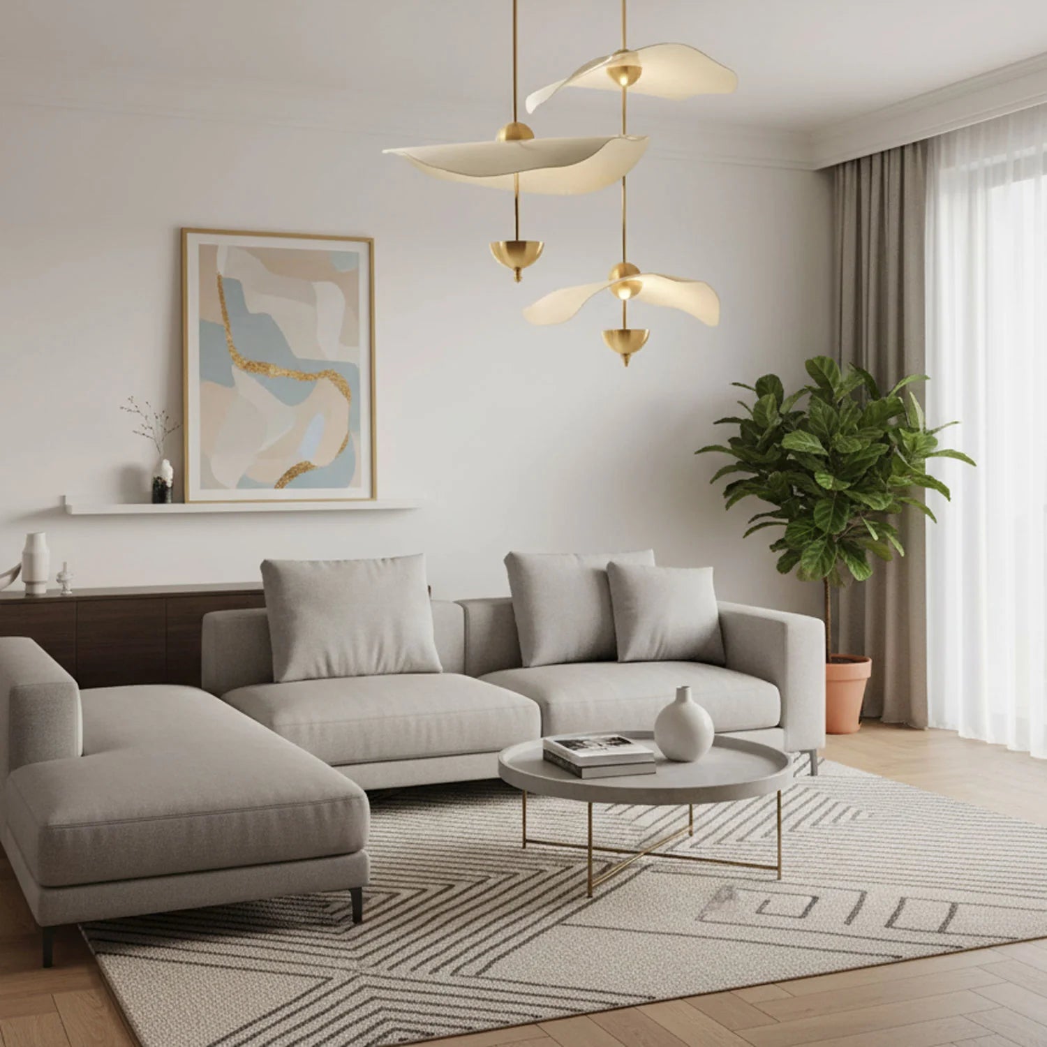 Suspension Feuille de Lotus Dorée — Lustre Art Déco Style Moderne | FEUILLAGE™