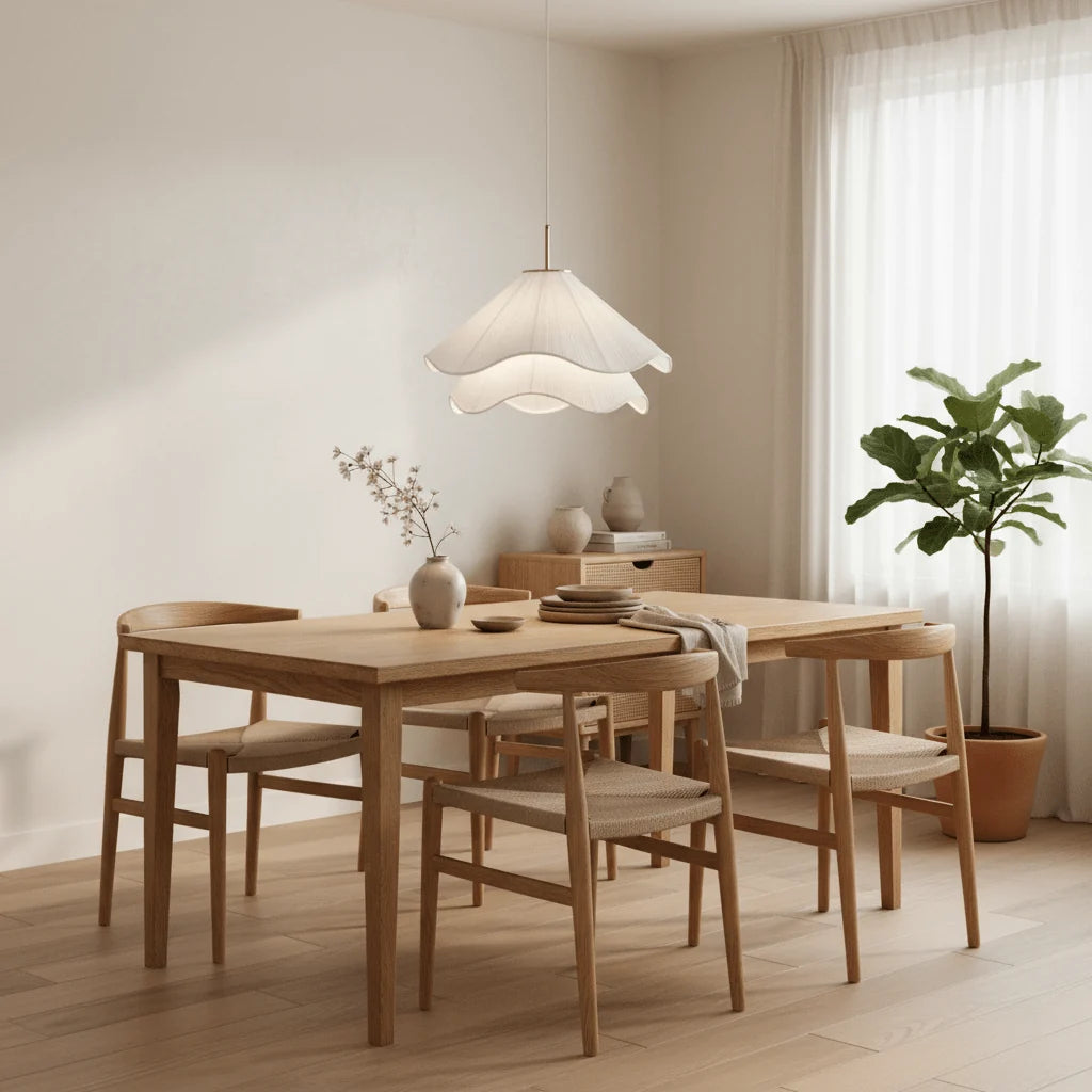 Suspension Pétales en Tissu Froncé — Lampe Style Français Crème | VOLANT™