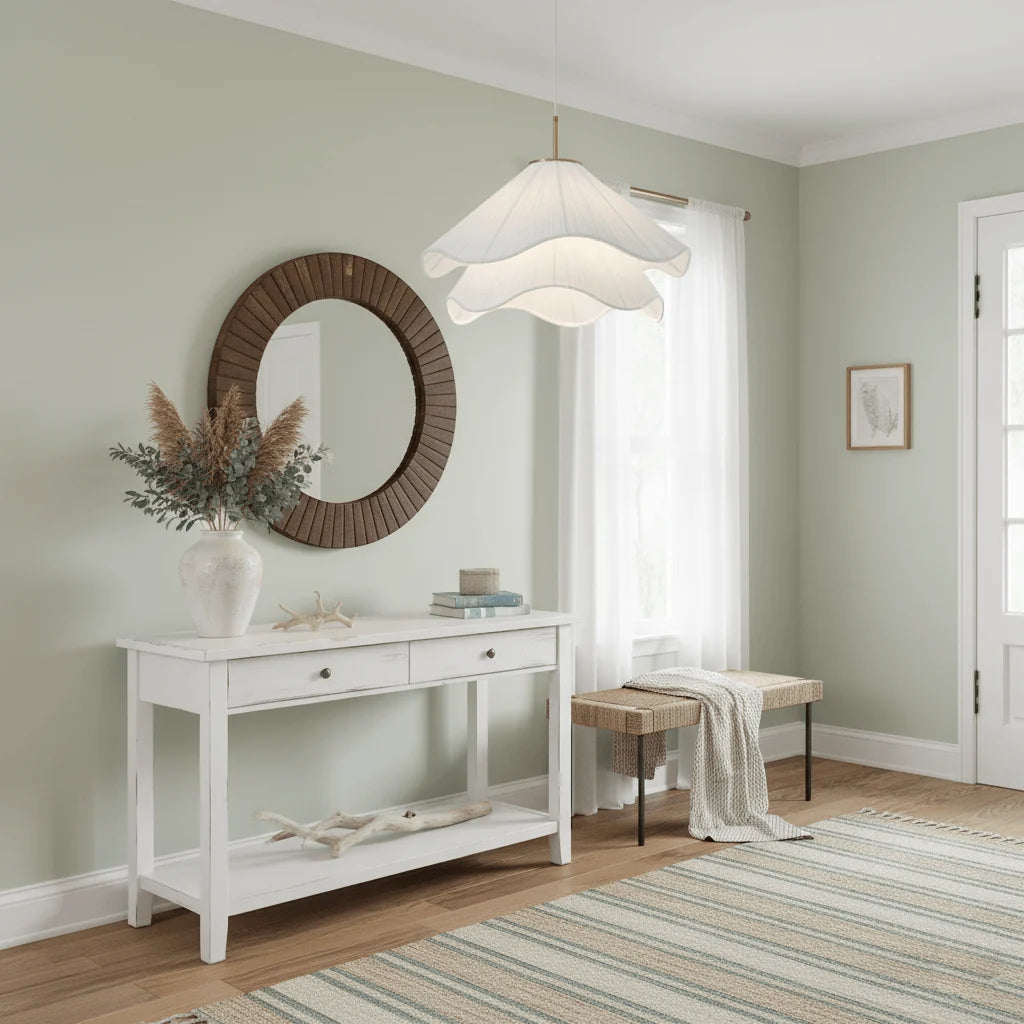 Suspension Pétales en Tissu Froncé — Lampe Style Français Crème | VOLANT™