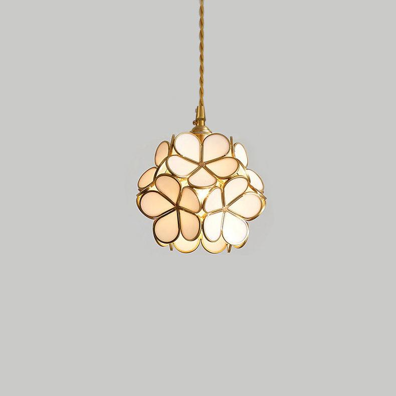 Suspension Fleur en Verre Émaillé & Cuivre — Petit Lustre Style Rétro Luxueux | TULIPE™