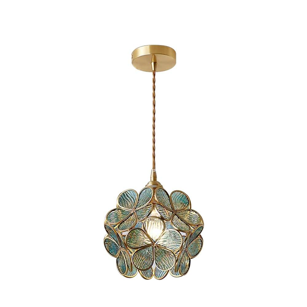 Suspension Fleur en Verre Émaillé & Cuivre — Petit Lustre Style Rétro Luxueux | TULIPE™