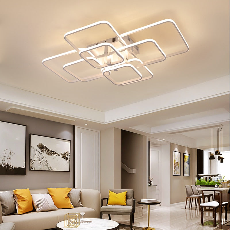 lustre plafonnier rectangulaire moderne en aluminium et acrylique avec LED et contrôle Alexa