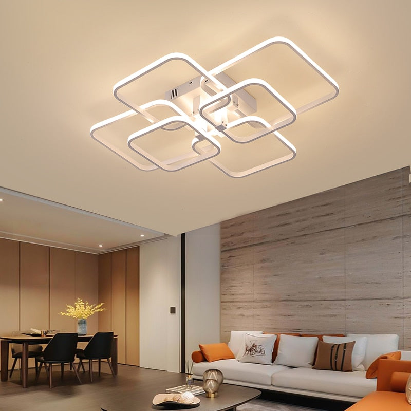 lustre plafonnier rectangulaire moderne en aluminium et acrylique avec LED et contrôle Alexa