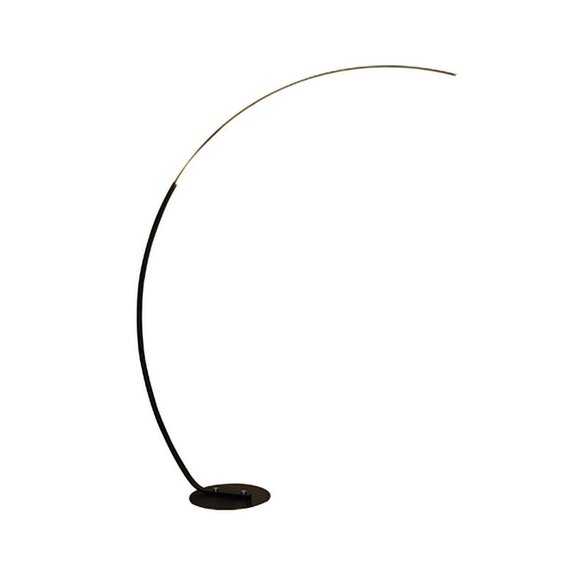 Lampadaire nordique LED en arc avec tige en aluminium noir ou blanc, lumière réglable avec télécommande, idéal pour une ambiance moderne et chaleureuse.


