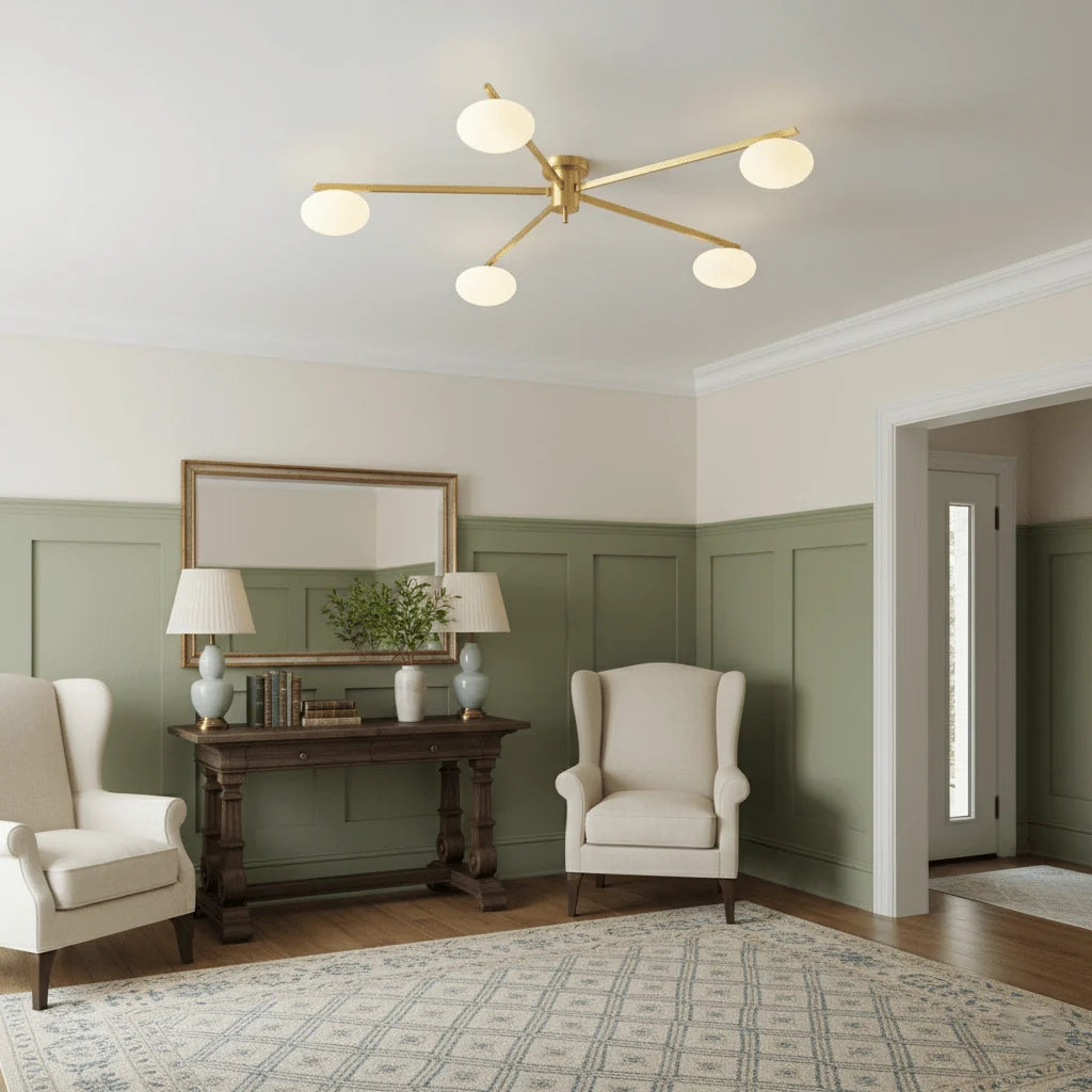 Plafonnier Art Déco Laiton Globes en Verre Façon Galet | GERBE™