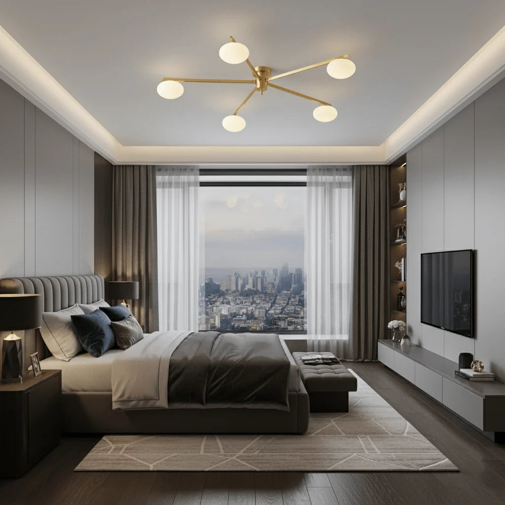Plafonnier Art Déco Laiton Globes en Verre Façon Galet | GERBE™