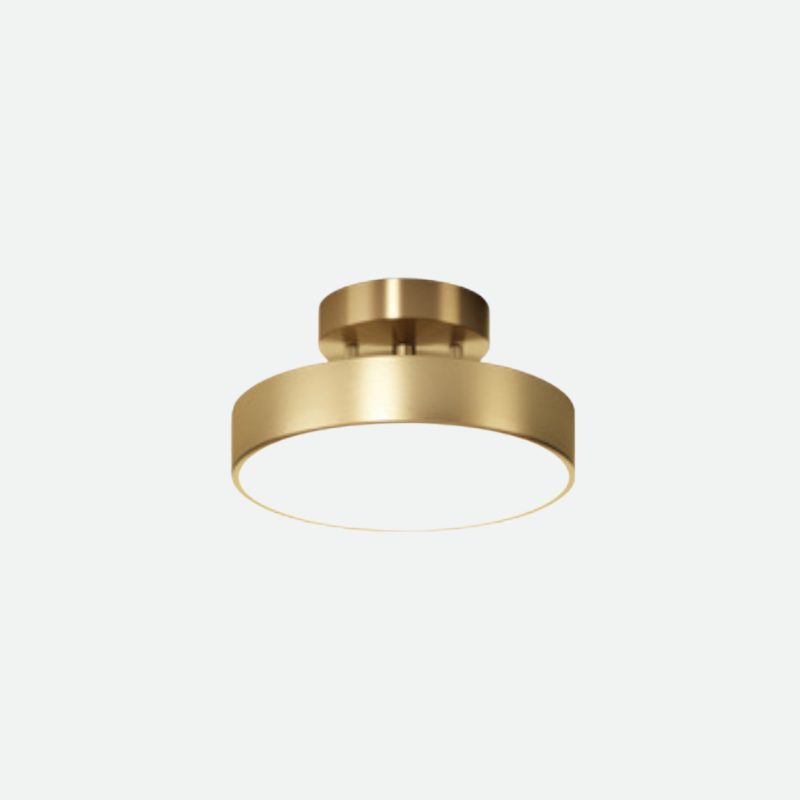 plafonnier rond doré en cuivre design moderne avec lumière LED intégrée
