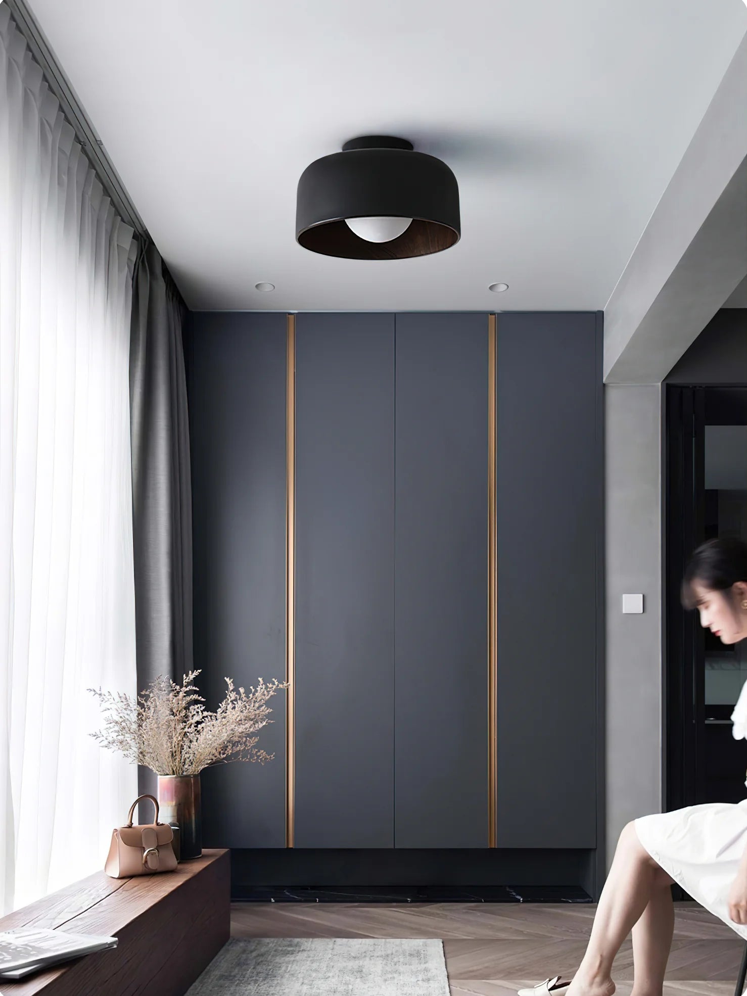 Plafonnier Rond Effet Bois Intérieur | TAMBOUR™