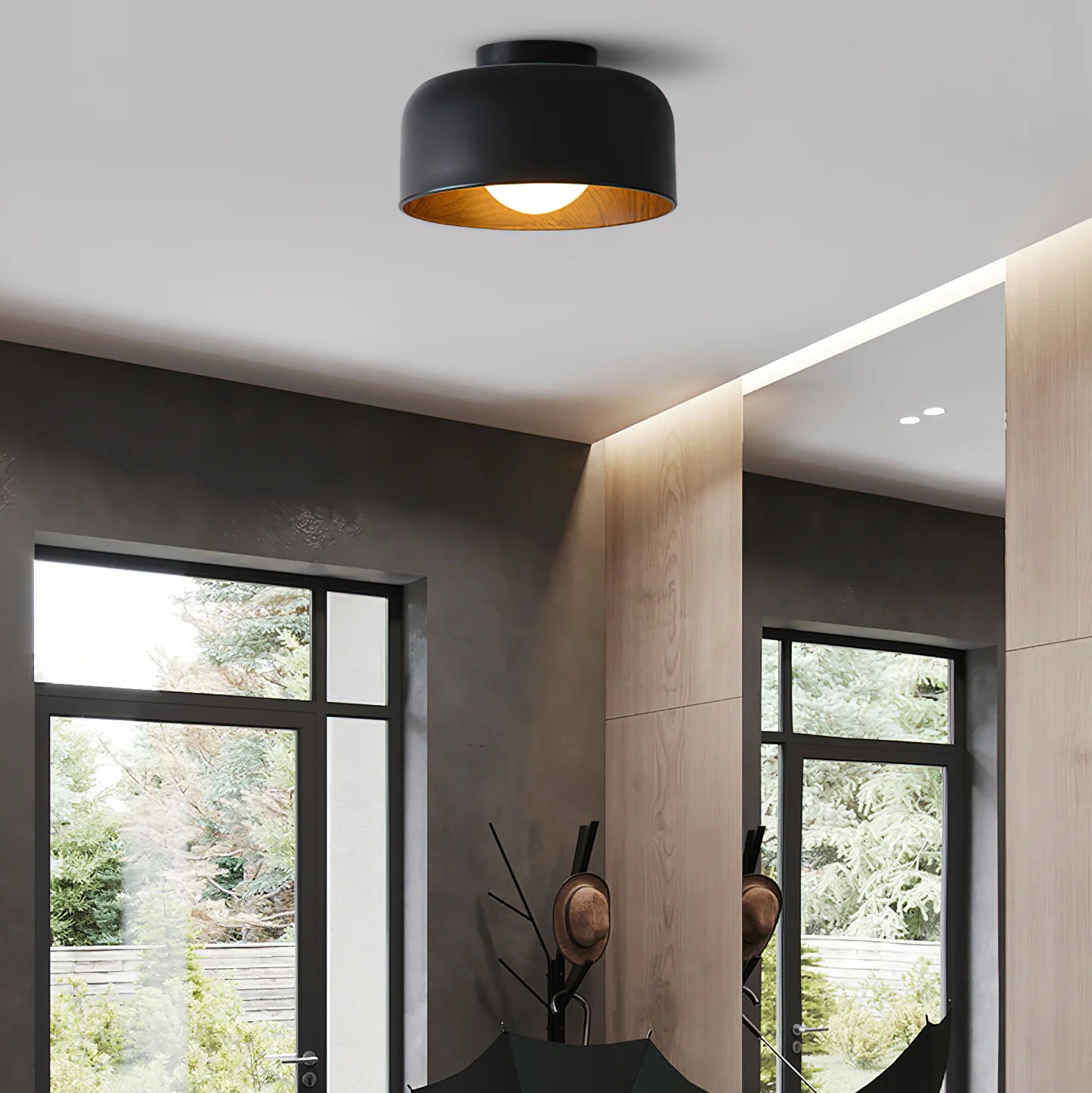 Plafonnier Rond Effet Bois Intérieur | TAMBOUR™