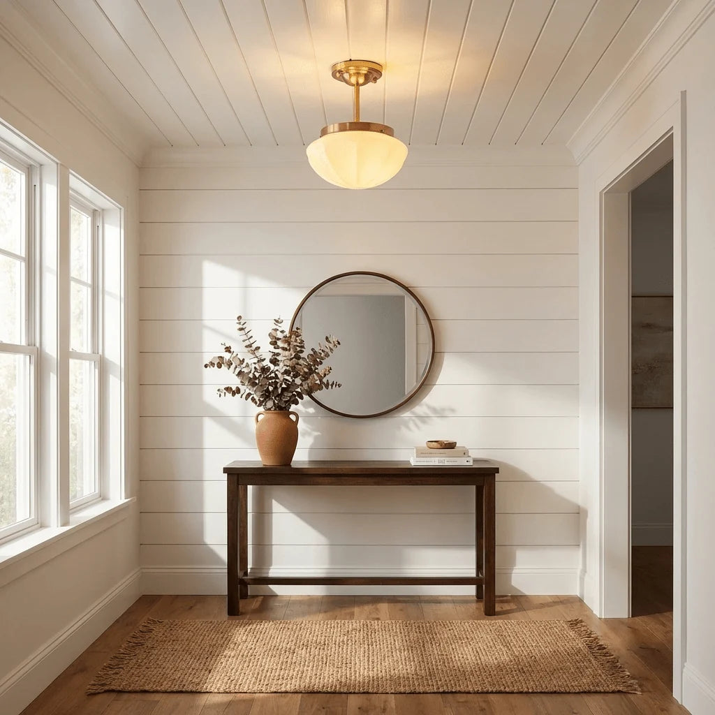 Plafonnier Semi-Encastré en Verre Crème — Lampe Plafond Style Français Contemporain | MOUSSELINE™