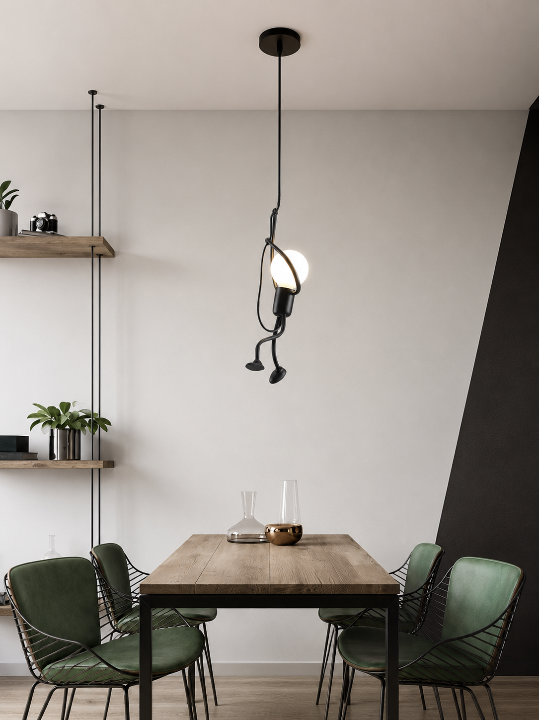 Suspension Artistique Petit Homme en Fer Noir — Luminaire Design Original Créatif | FUNAMBULE™