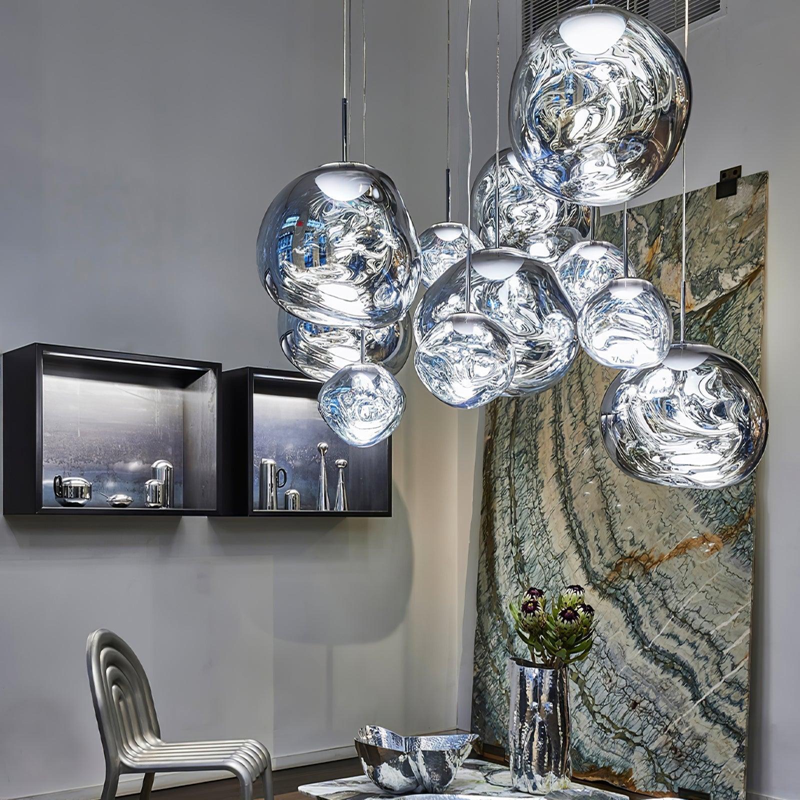 Suspension Design Verre Effet Lave Métallique pour Salon & Salle à Manger | LAVE™