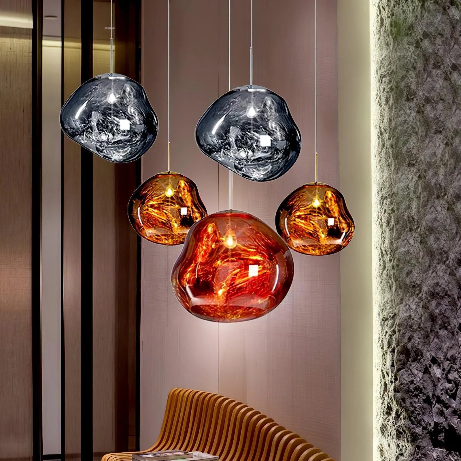 Suspension Design Verre Effet Lave Métallique pour Salon & Salle à Manger | LAVE™