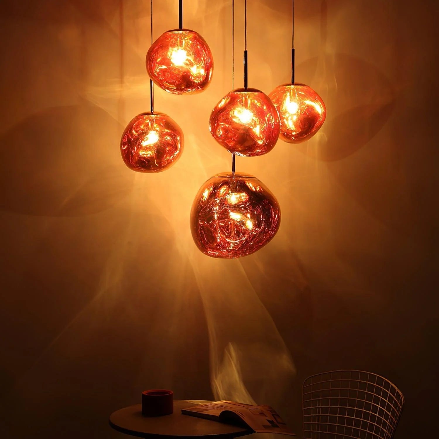 Suspension Design Verre Effet Lave Métallique pour Salon & Salle à Manger | LAVE™