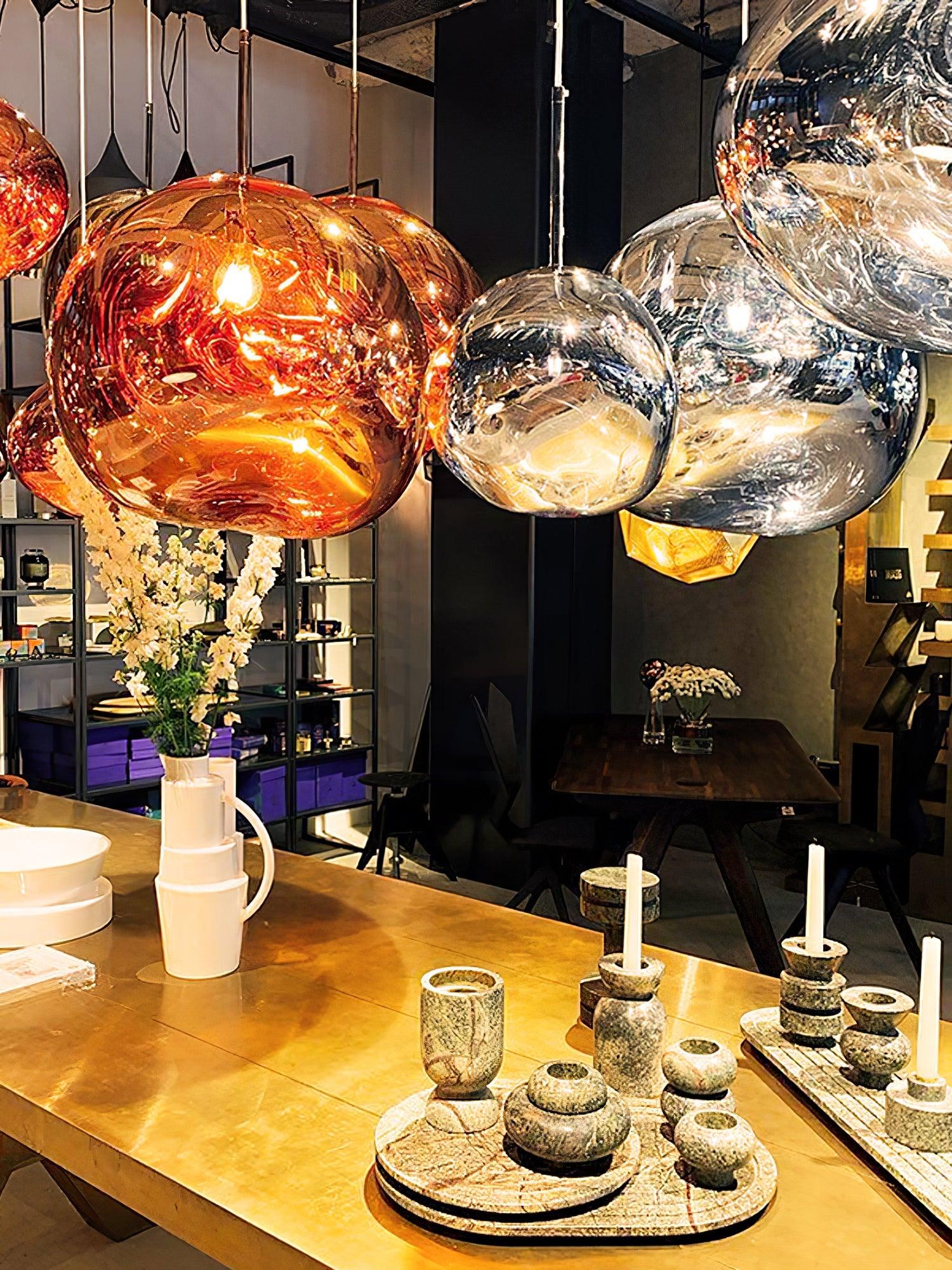 Suspension Design Verre Effet Lave Métallique pour Salon & Salle à Manger | LAVE™