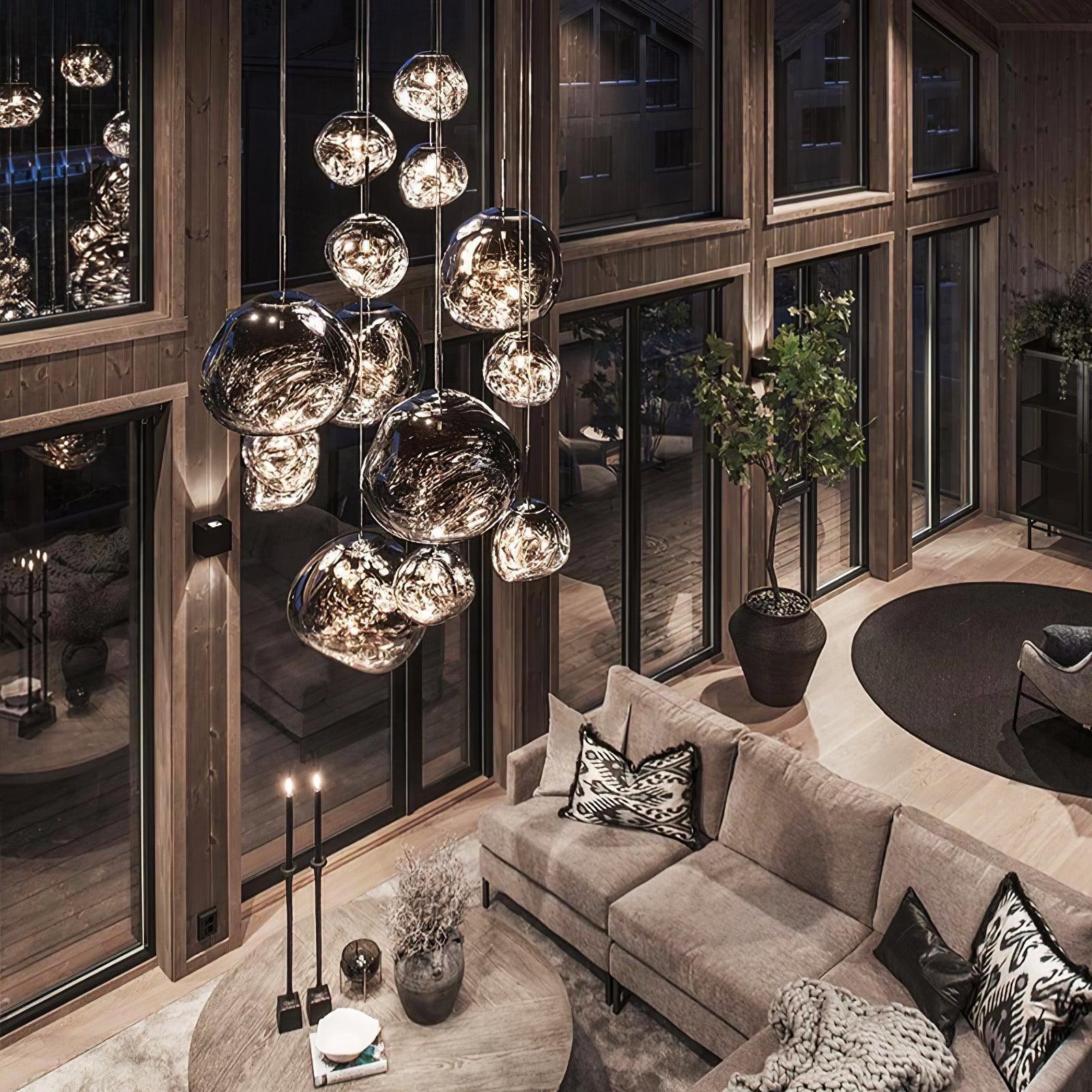 Suspension Design Verre Effet Lave Métallique pour Salon & Salle à Manger | LAVE™