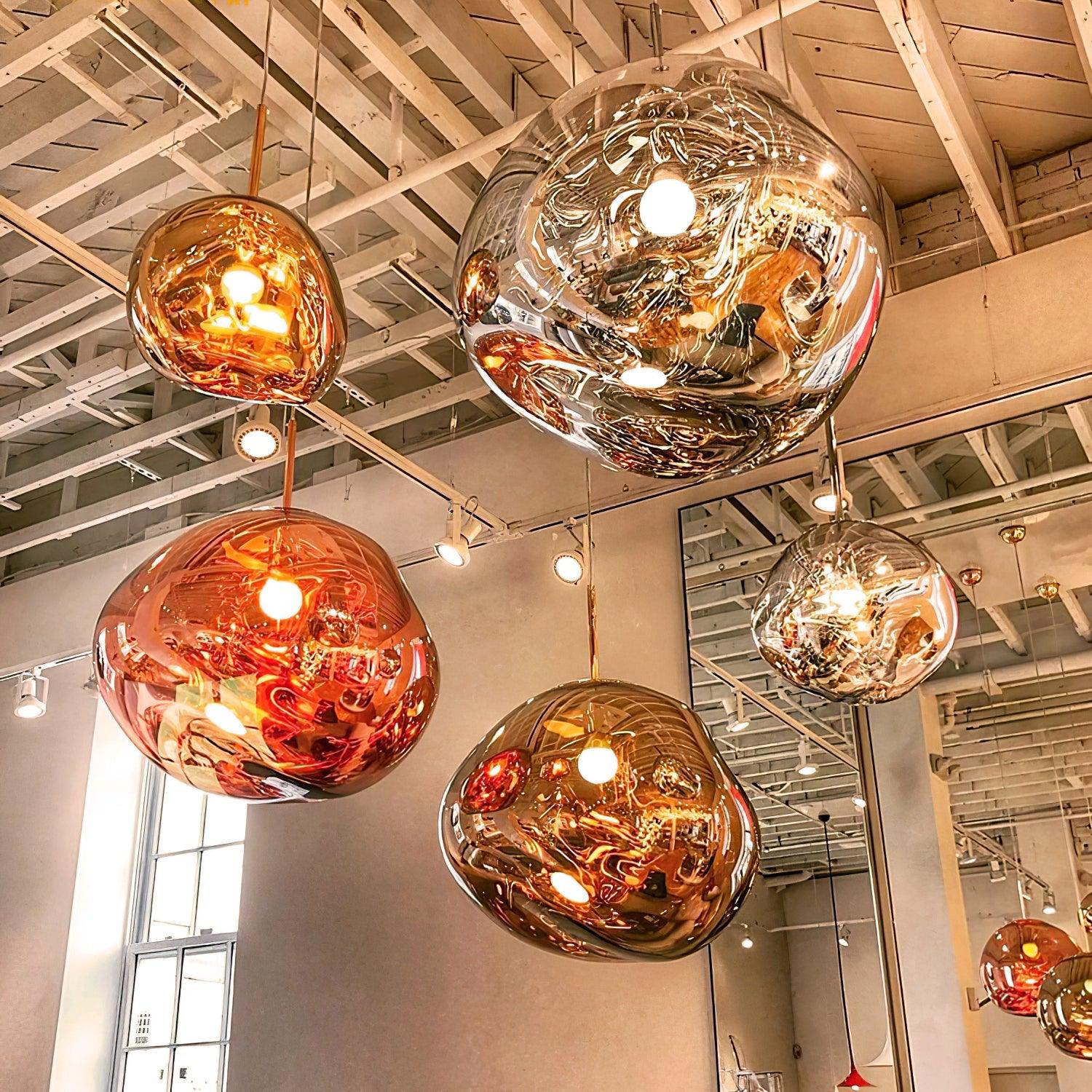 Suspension Design Verre Effet Lave Métallique pour Salon & Salle à Manger | LAVE™