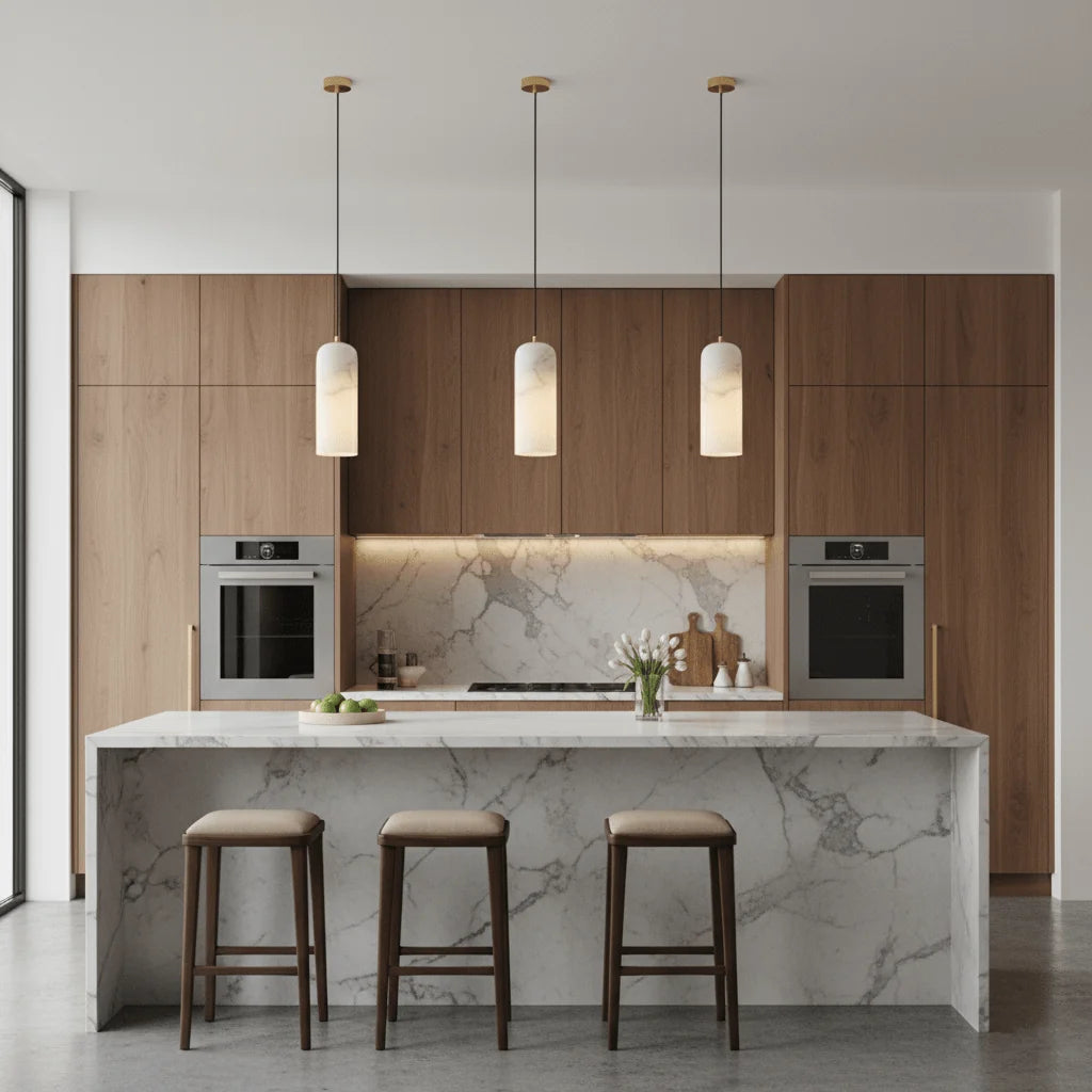 Suspension Cylindre en Marbre Espagnol — Petit Lustre Style Nordique Minimaliste | MENHIR™
