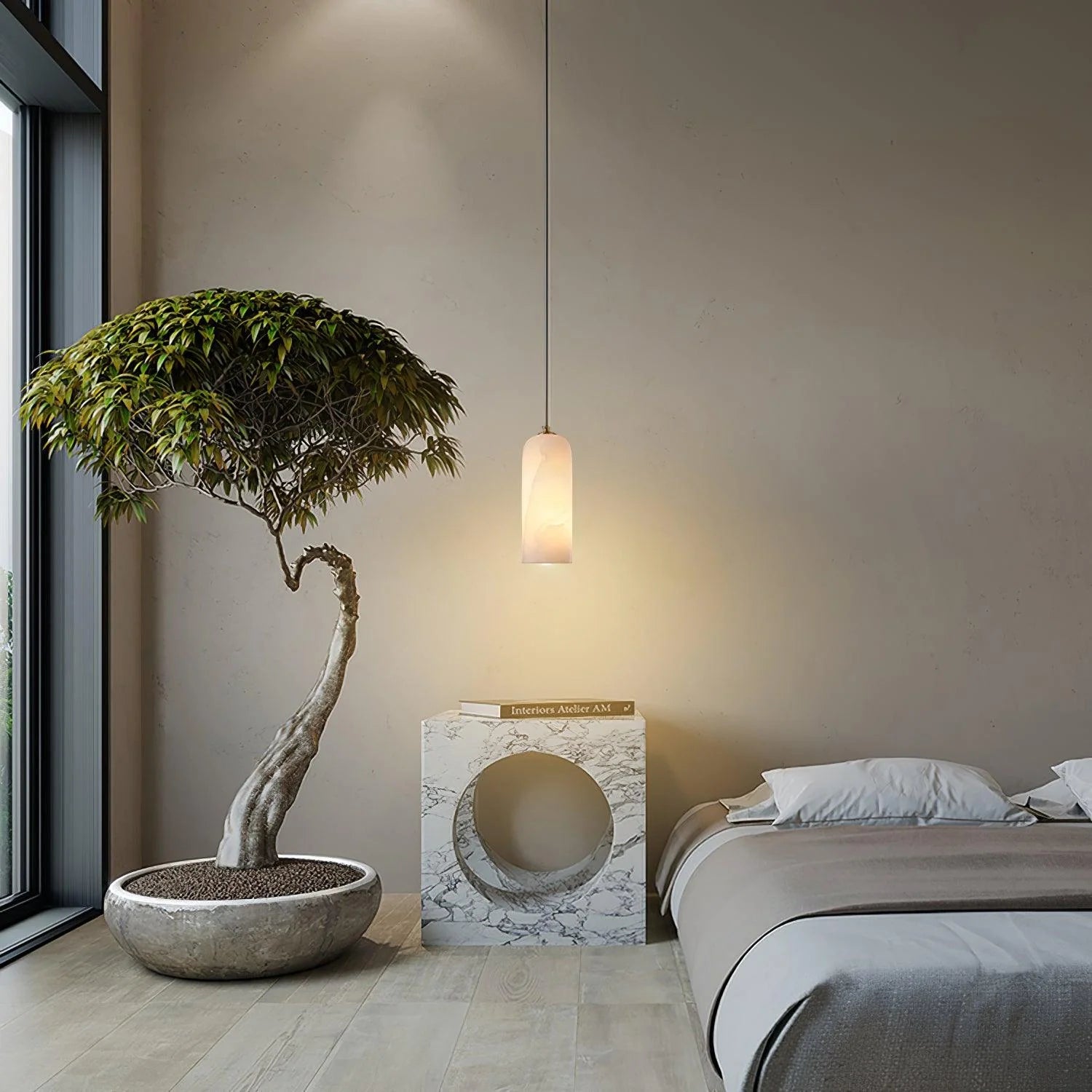 Suspension Cylindre en Marbre Espagnol — Petit Lustre Style Nordique Minimaliste | MENHIR™