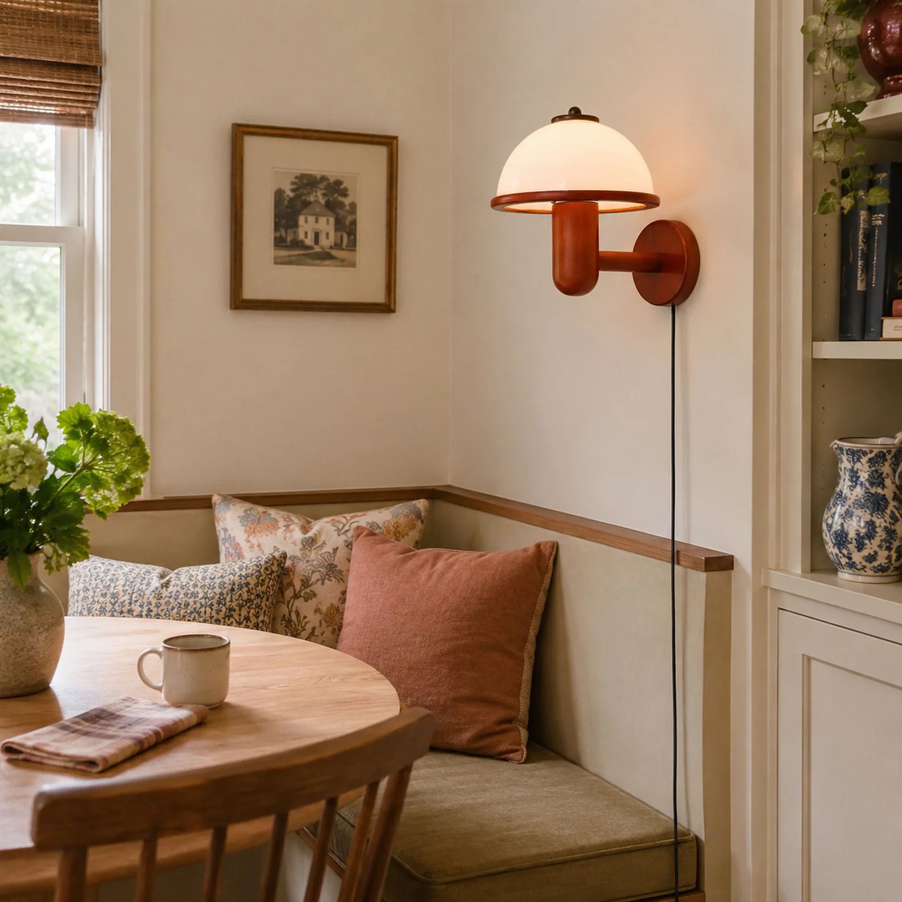 Applique Murale en Bois Chêne Foncé — Lampe Chevet Style Rétro Médiéval | AUBERGE™