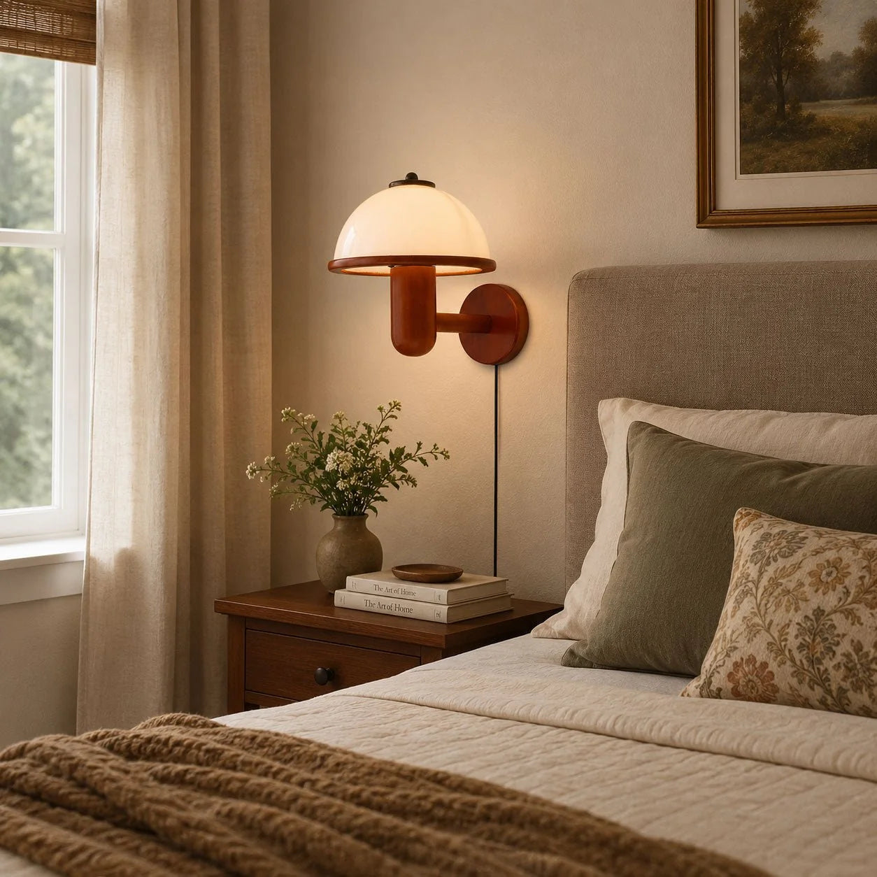 Applique Murale en Bois Chêne Foncé — Lampe Chevet Style Rétro Médiéval | AUBERGE™
