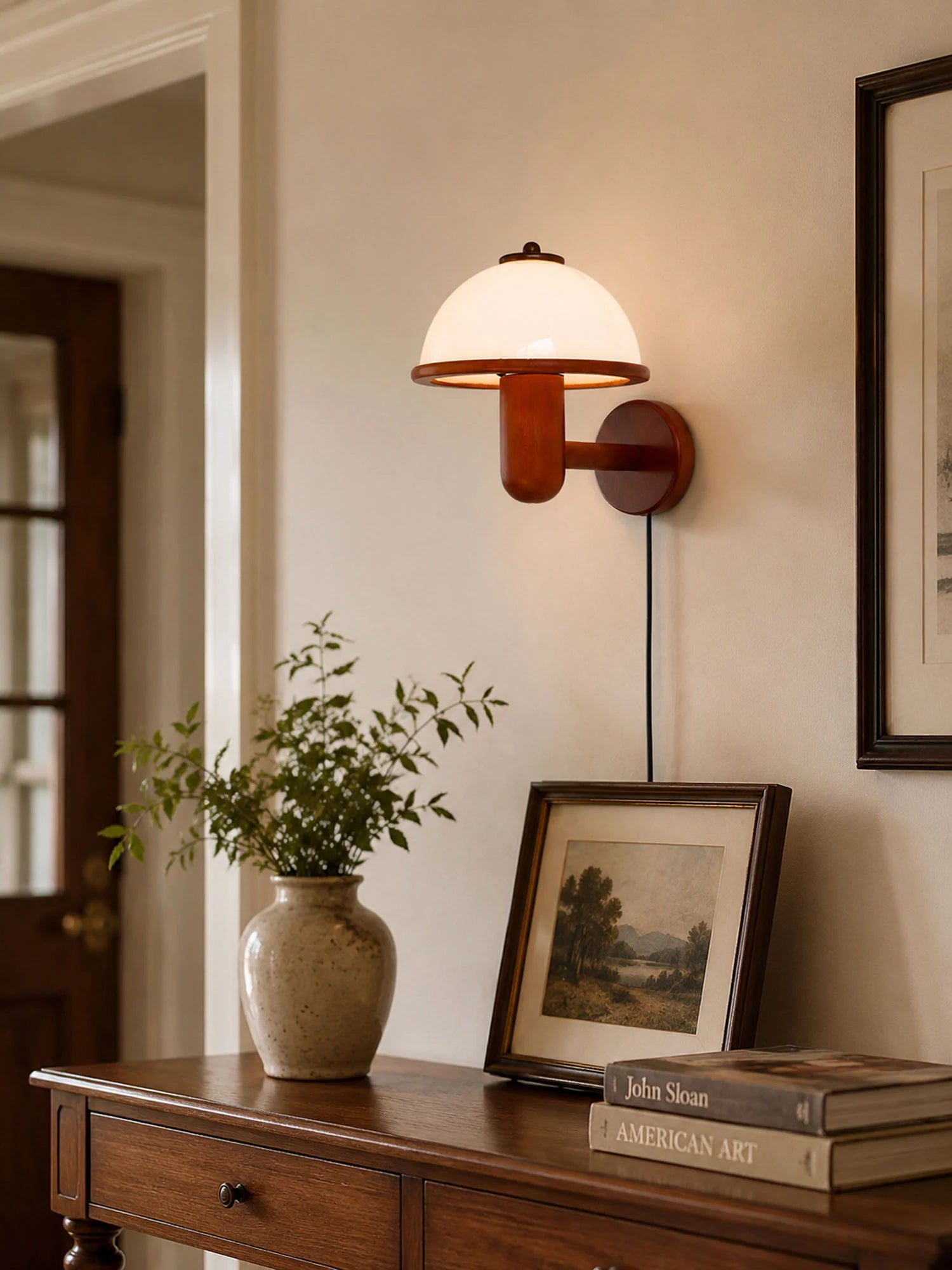 Applique Murale en Bois Chêne Foncé — Lampe Chevet Style Rétro Médiéval | AUBERGE™