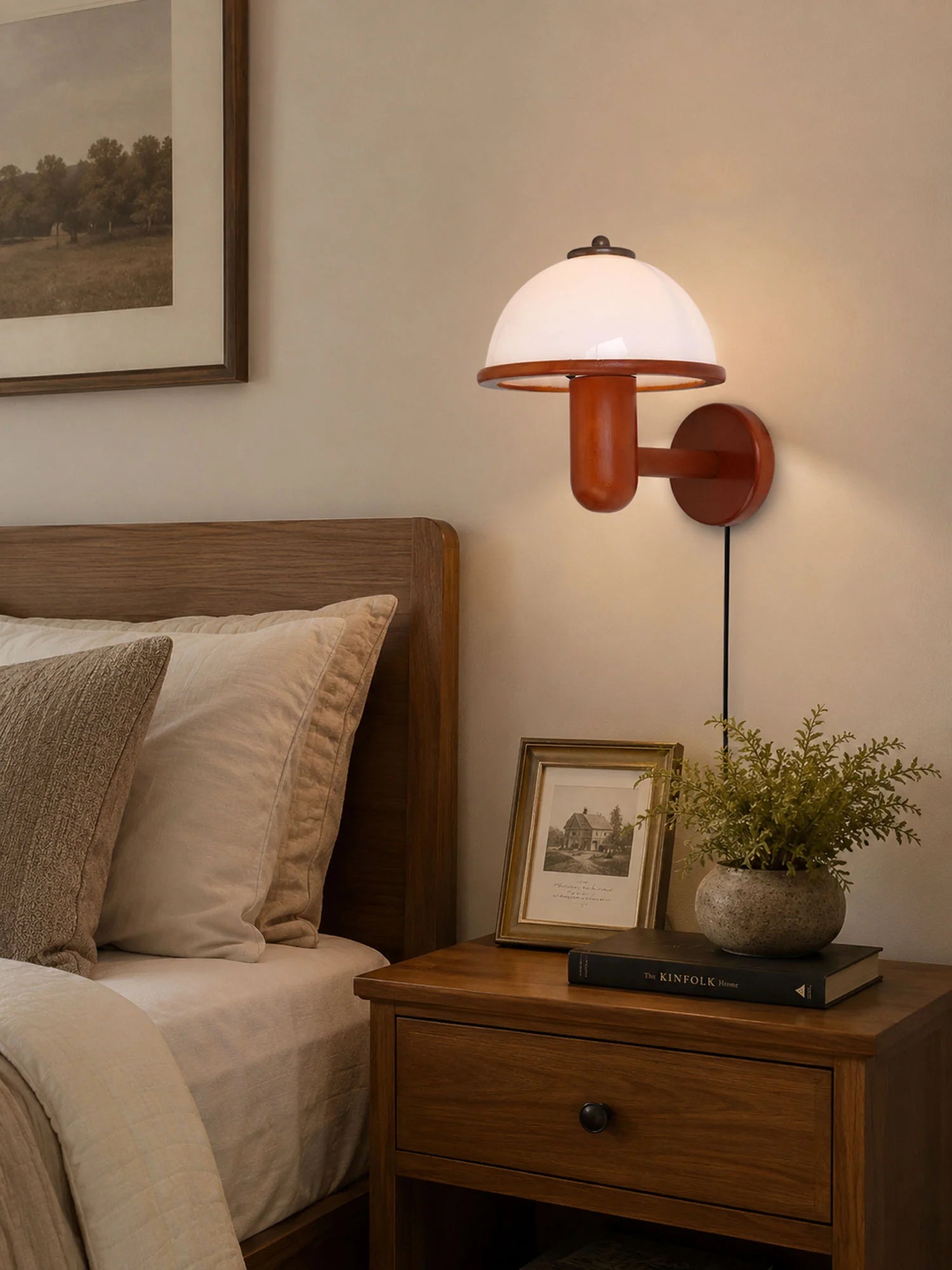 Applique Murale en Bois Chêne Foncé — Lampe Chevet Style Rétro Médiéval | AUBERGE™