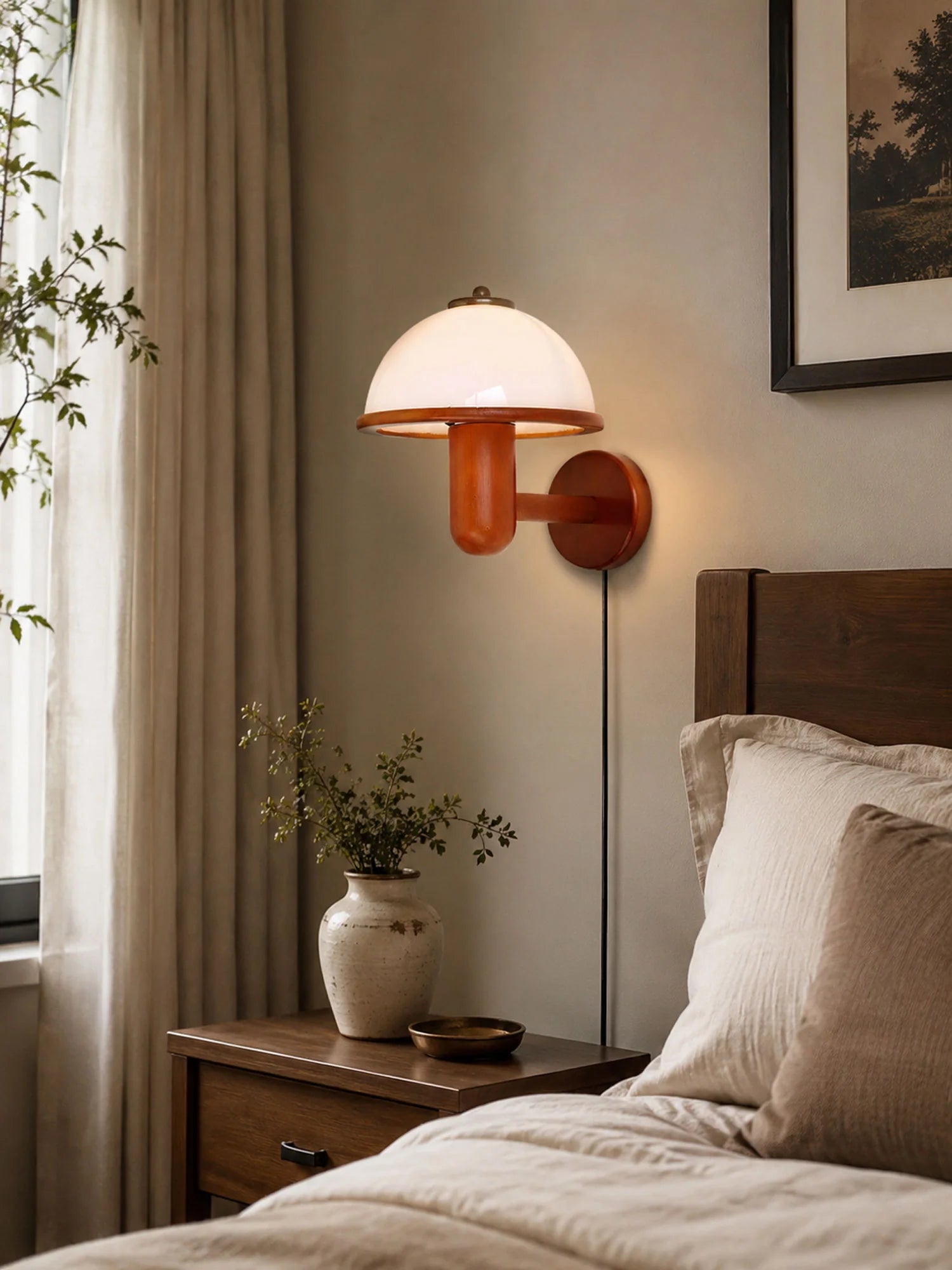 Applique Murale en Bois Chêne Foncé — Lampe Chevet Style Rétro Médiéval | AUBERGE™