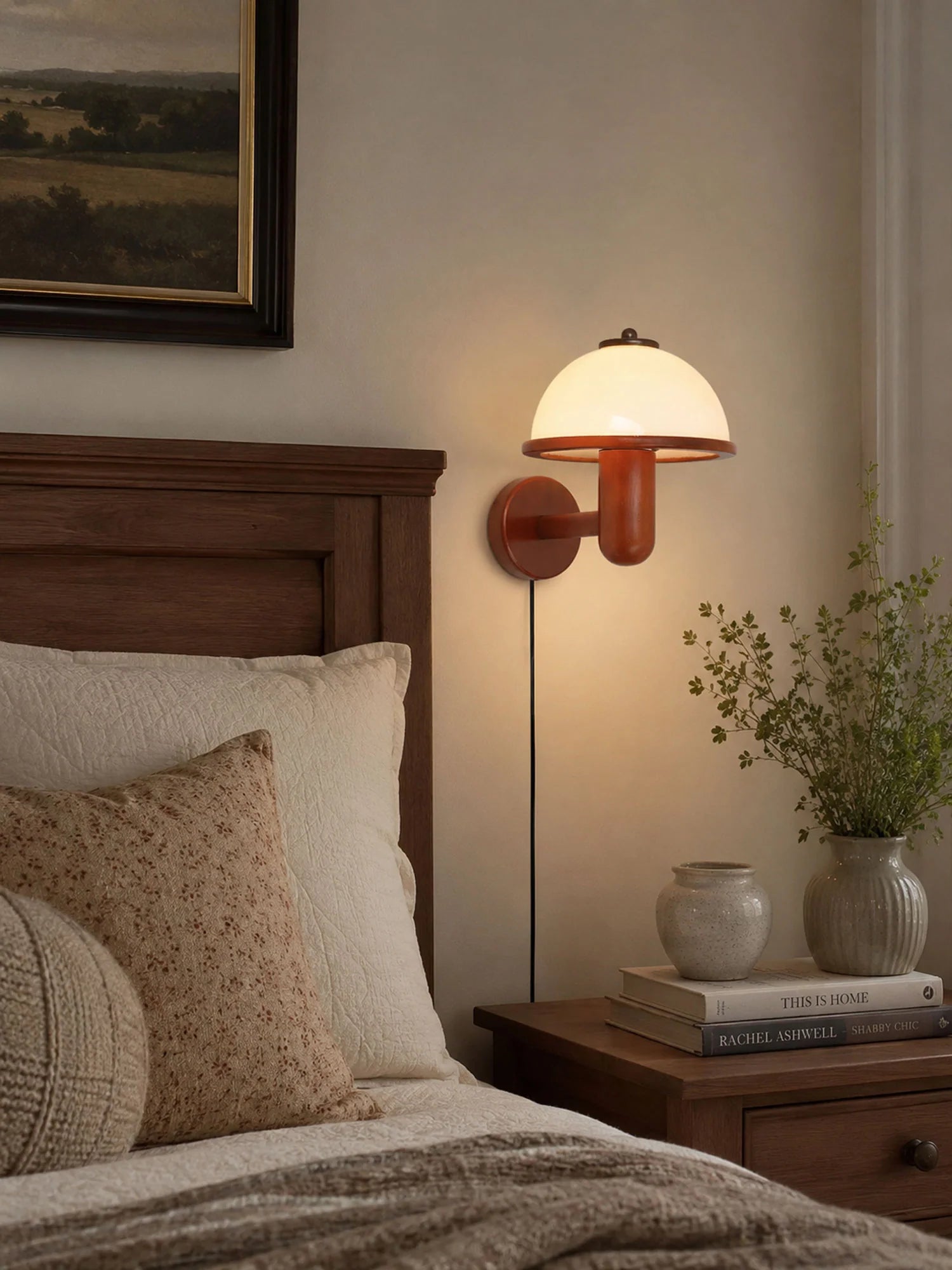 Applique Murale en Bois Chêne Foncé — Lampe Chevet Style Rétro Médiéval | AUBERGE™