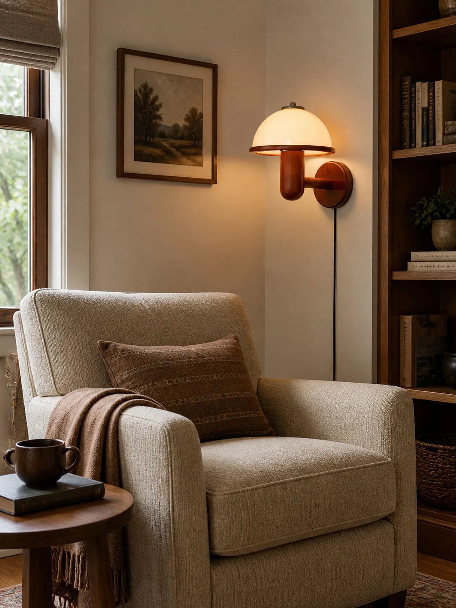 Applique Murale en Bois Chêne Foncé — Lampe Chevet Style Rétro Médiéval | AUBERGE™