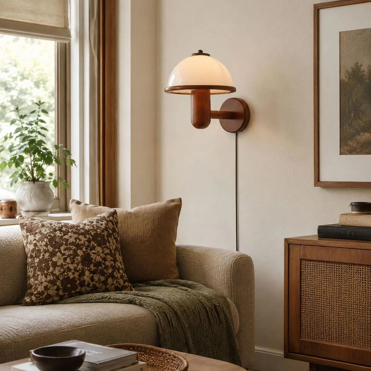 Applique Murale en Bois Chêne Foncé — Lampe Chevet Style Rétro Médiéval | AUBERGE™