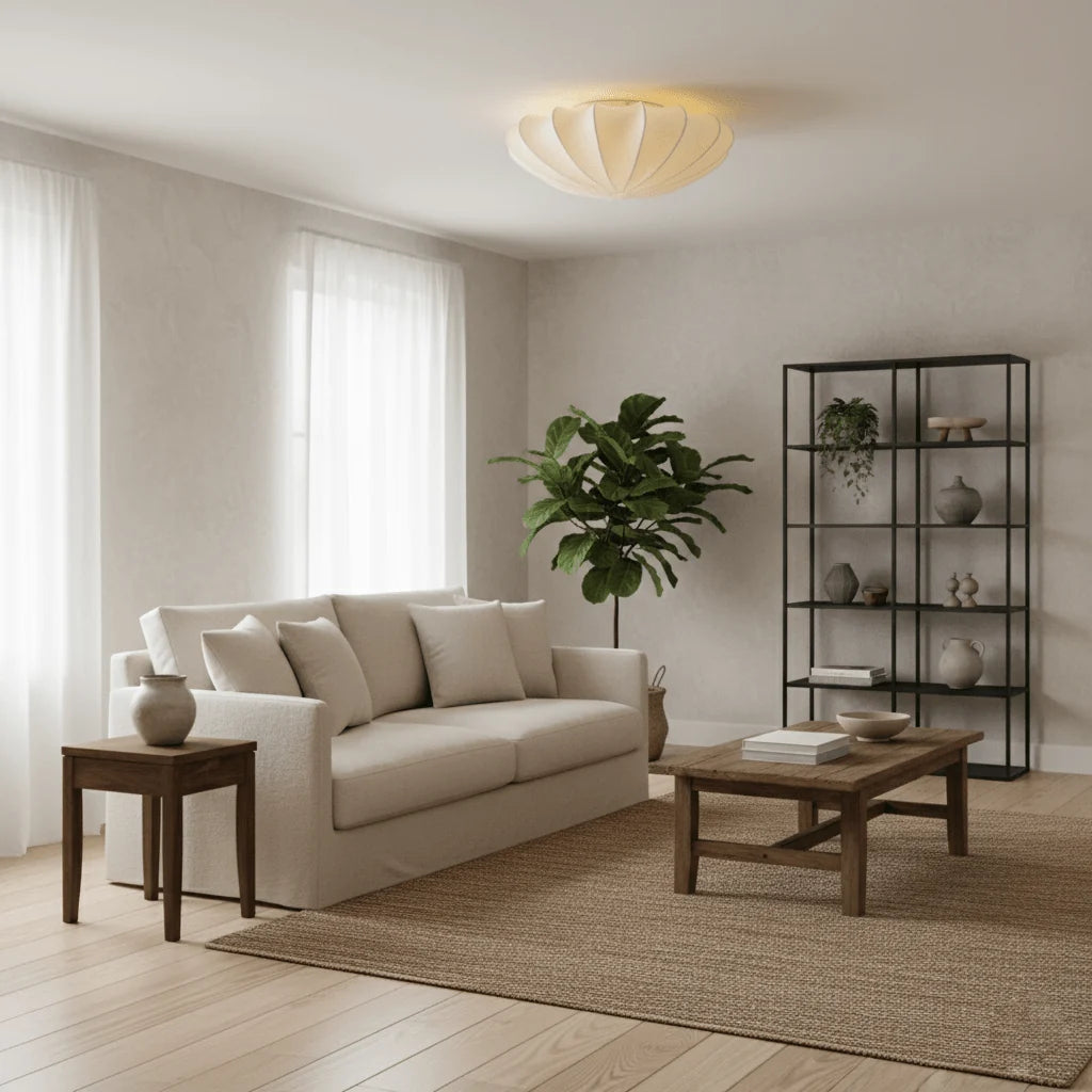 Plafonnier Abat-jour en Soie Ivoire — Downlight Style Art Déco Nordique | IVOIRE™