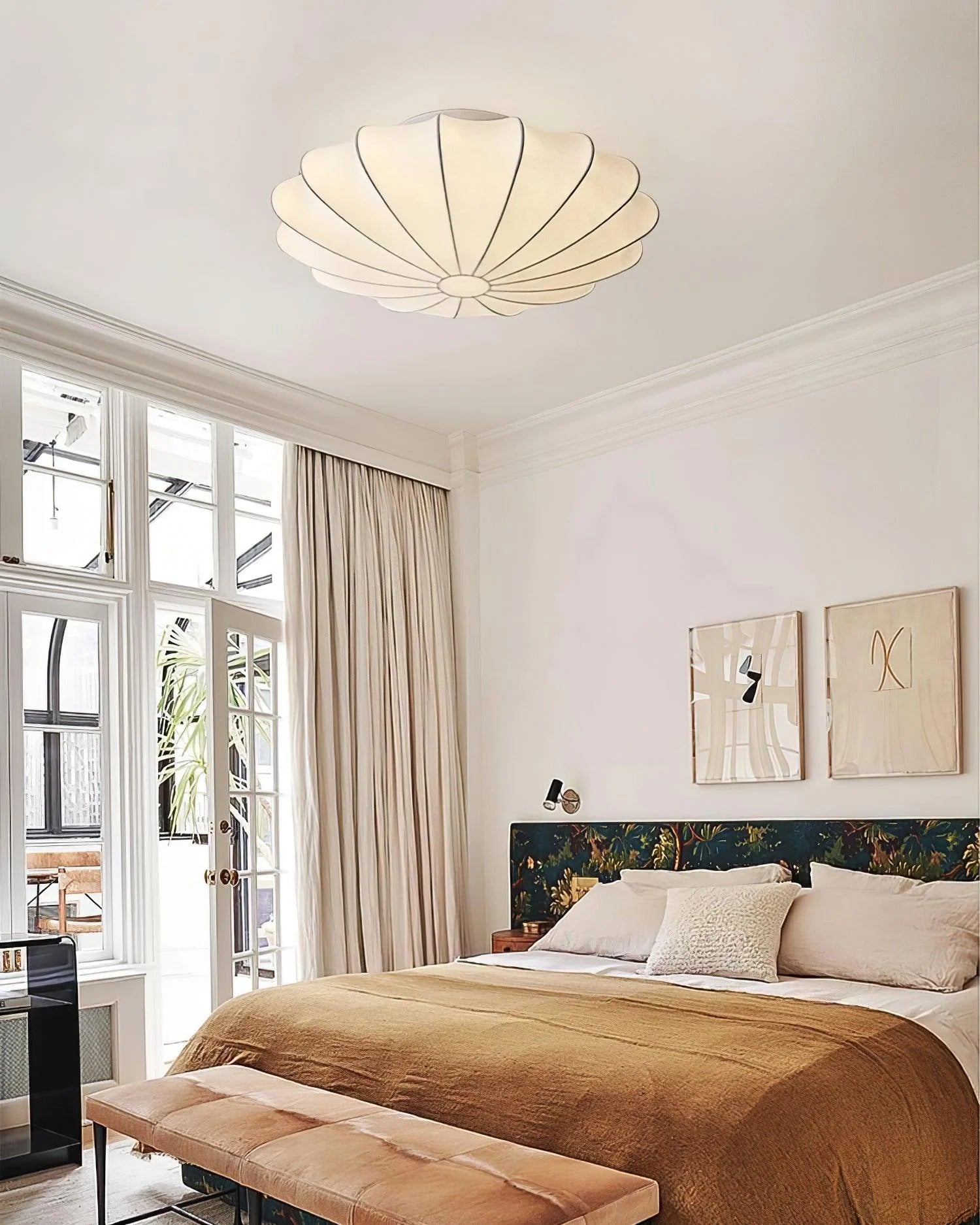 Plafonnier Abat-jour en Soie Ivoire — Downlight Style Art Déco Nordique | IVOIRE™