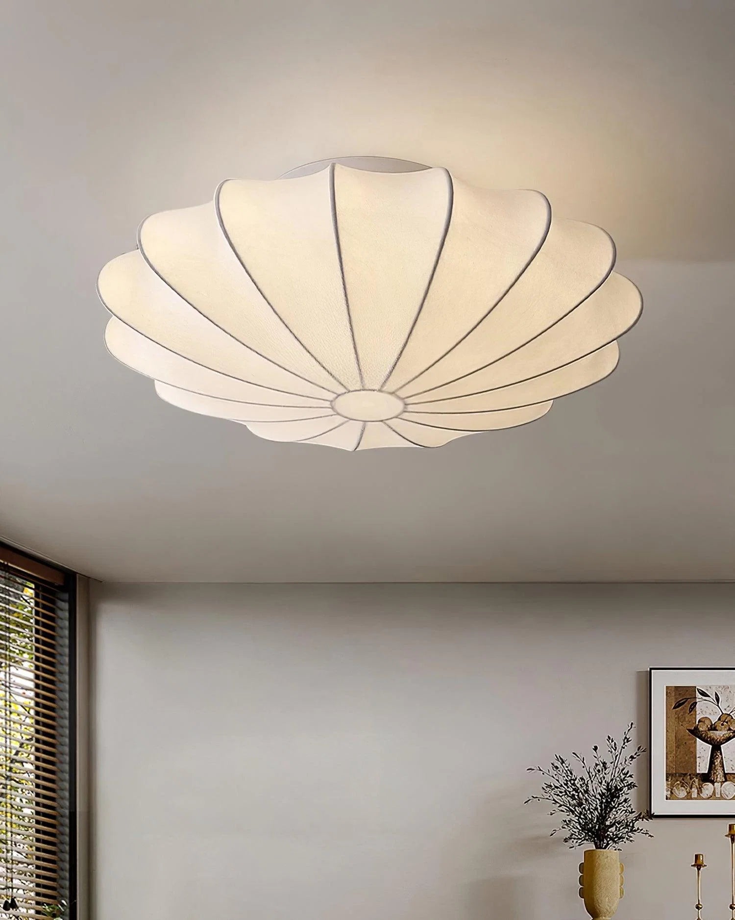 Plafonnier Abat-jour en Soie Ivoire — Downlight Style Art Déco Nordique | IVOIRE™