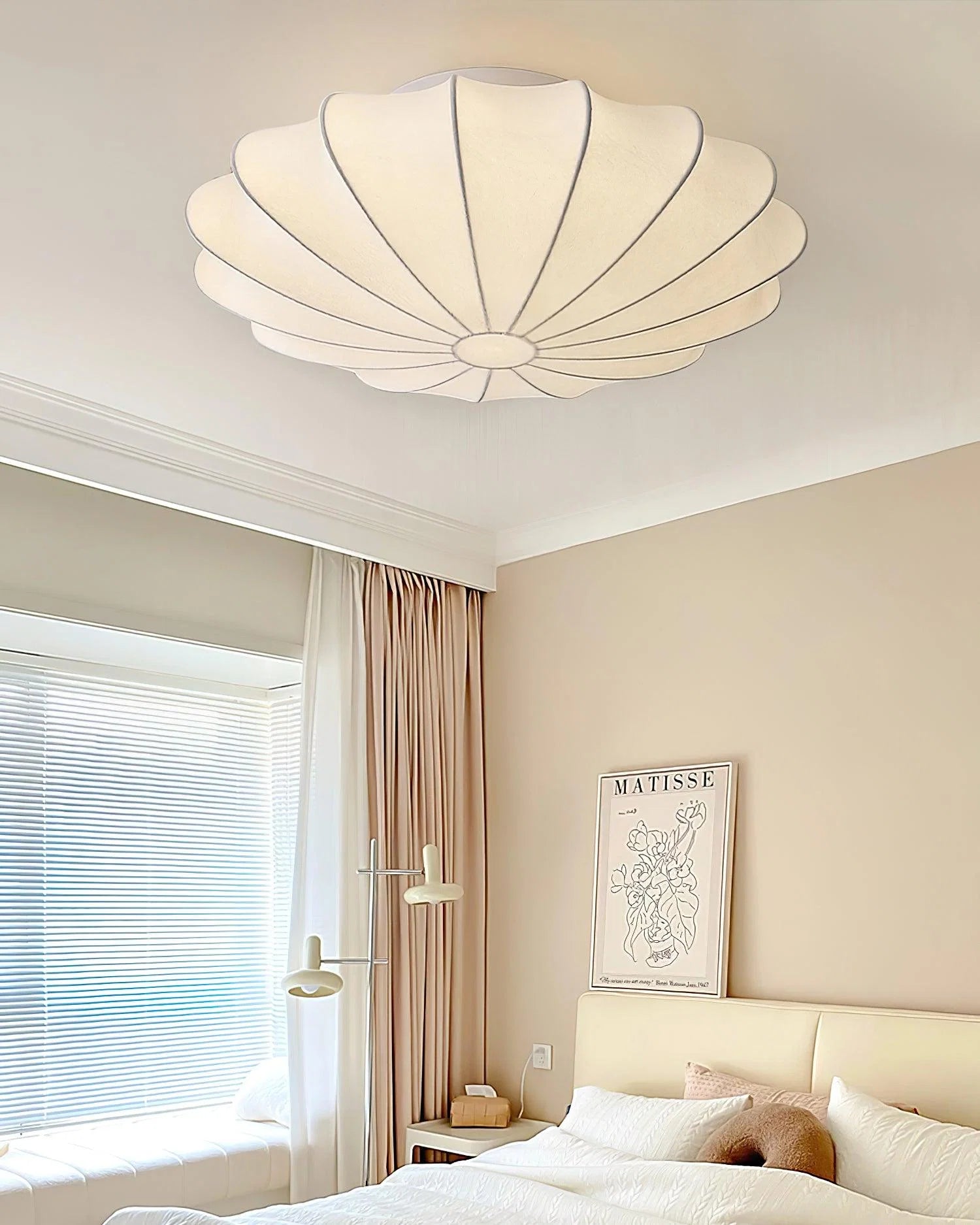 Plafonnier Abat-jour en Soie Ivoire — Downlight Style Art Déco Nordique | IVOIRE™