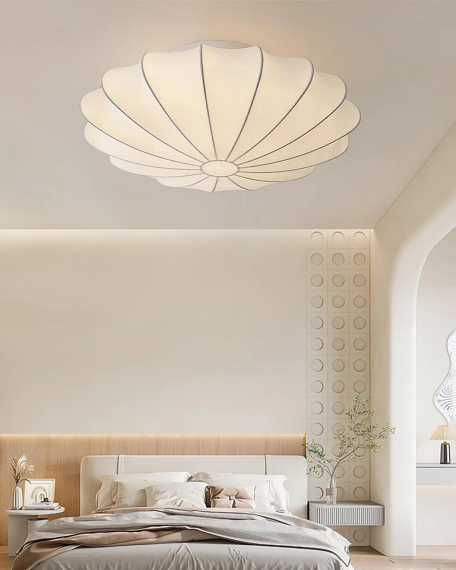 Plafonnier Abat-jour en Soie Ivoire — Downlight Style Art Déco Nordique | IVOIRE™