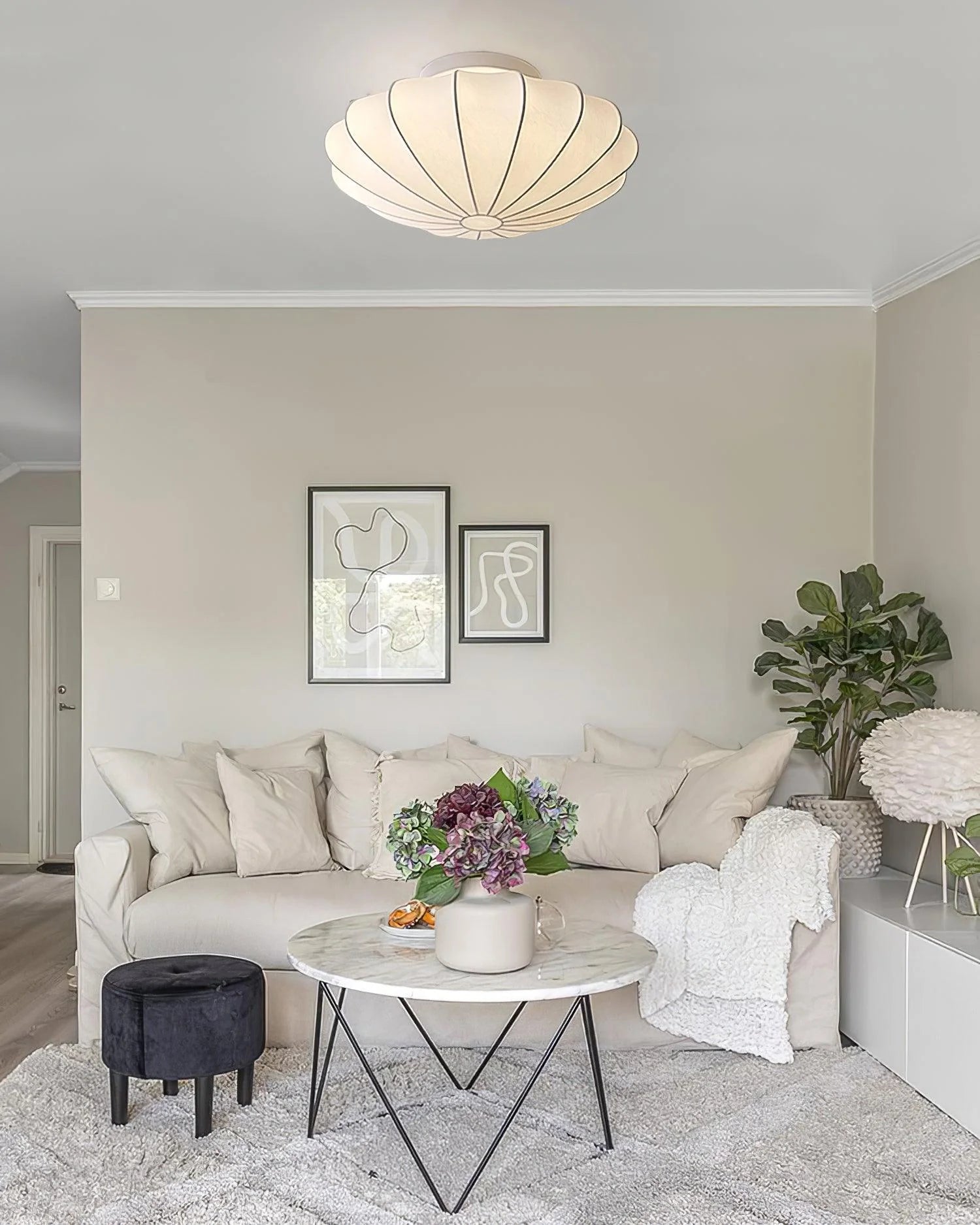 Plafonnier Abat-jour en Soie Ivoire — Downlight Style Art Déco Nordique | IVOIRE™