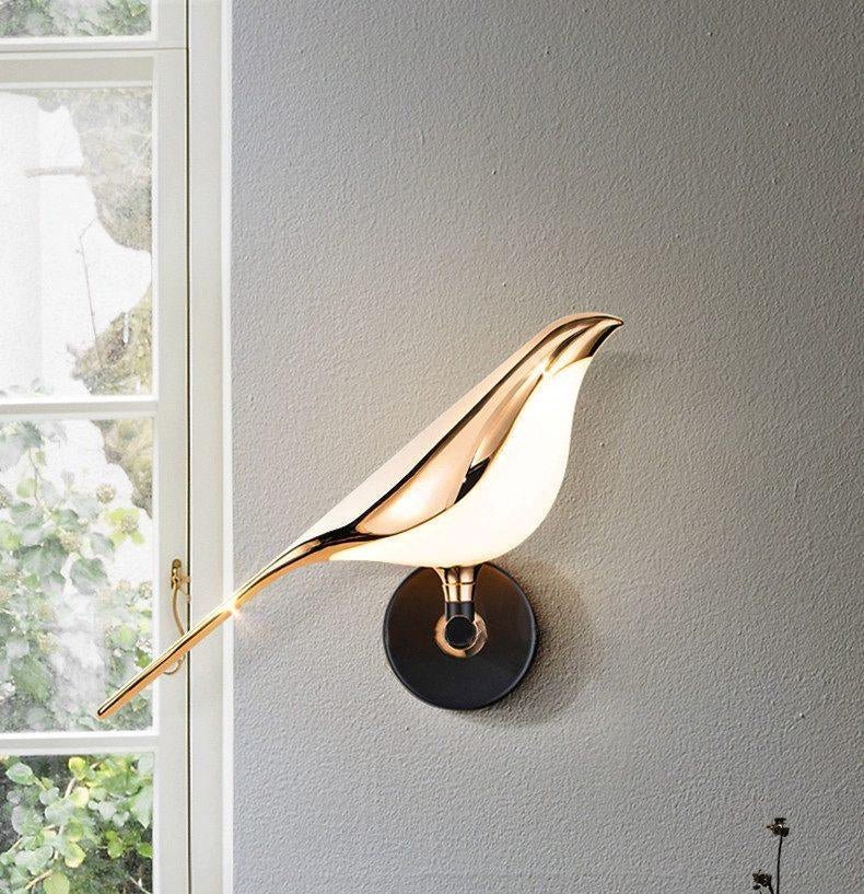 Applique Murale Oiseau en Métal Doré — Lampe Murale Style Nordique Ludique | MÉSANGE™
