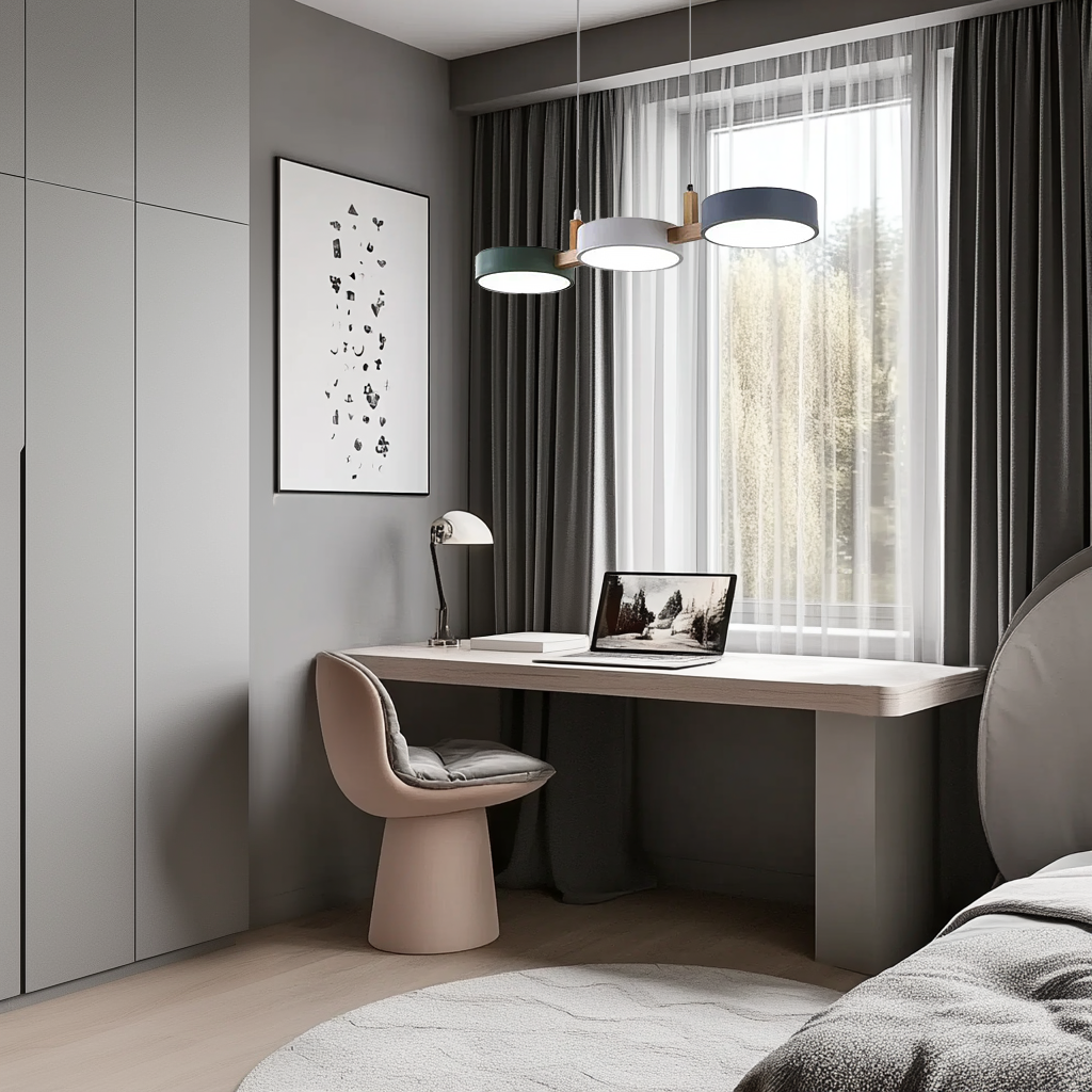 Suspension nordique moderne en bois massif avec finition épurée, disponible en blanc, gris ou vert, idéale pour un éclairage LED optimal dans les salons et salles à manger.

